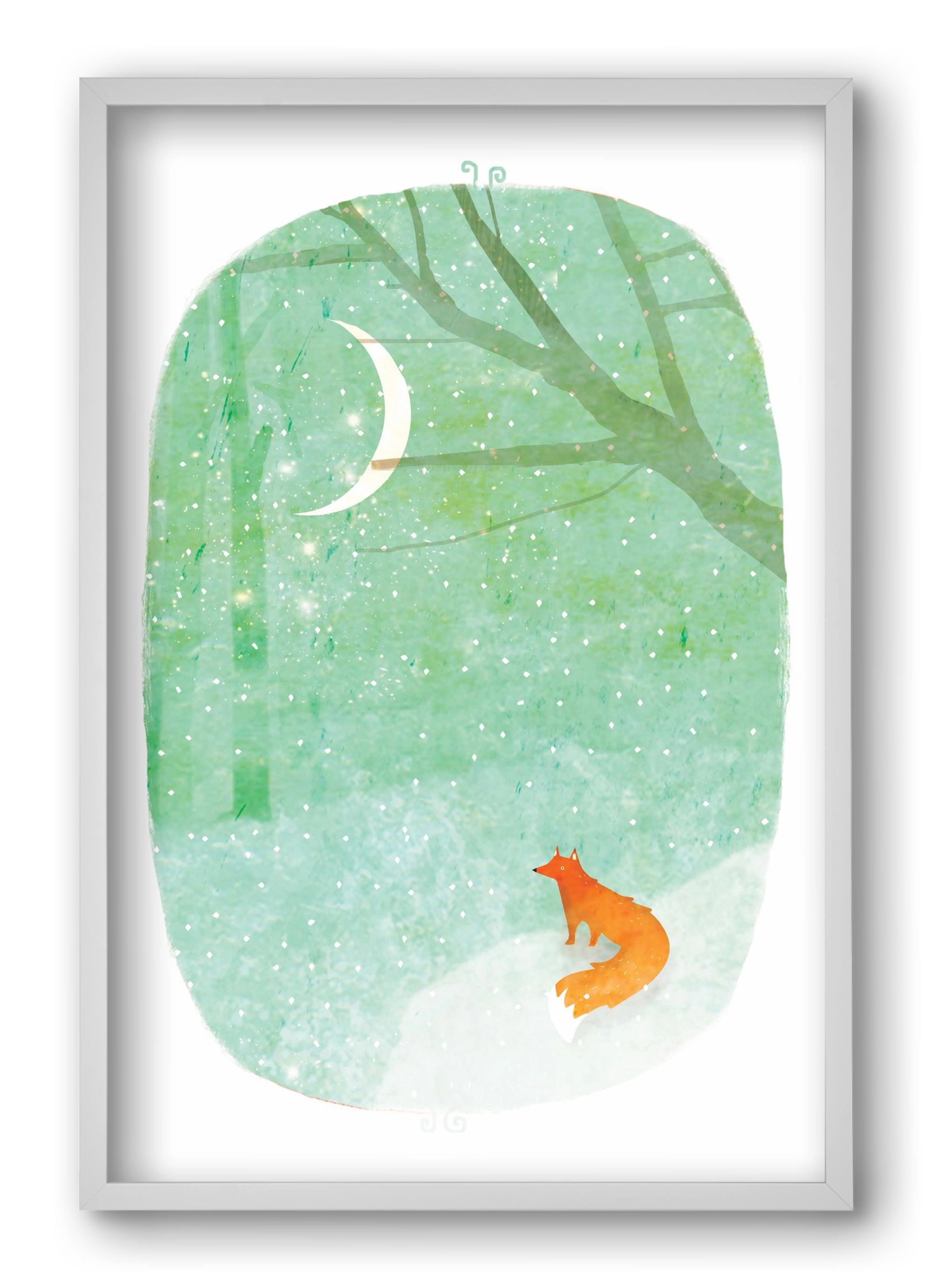 Róka a hóban, 40x60 cm (40x60 cm), Fehér keret