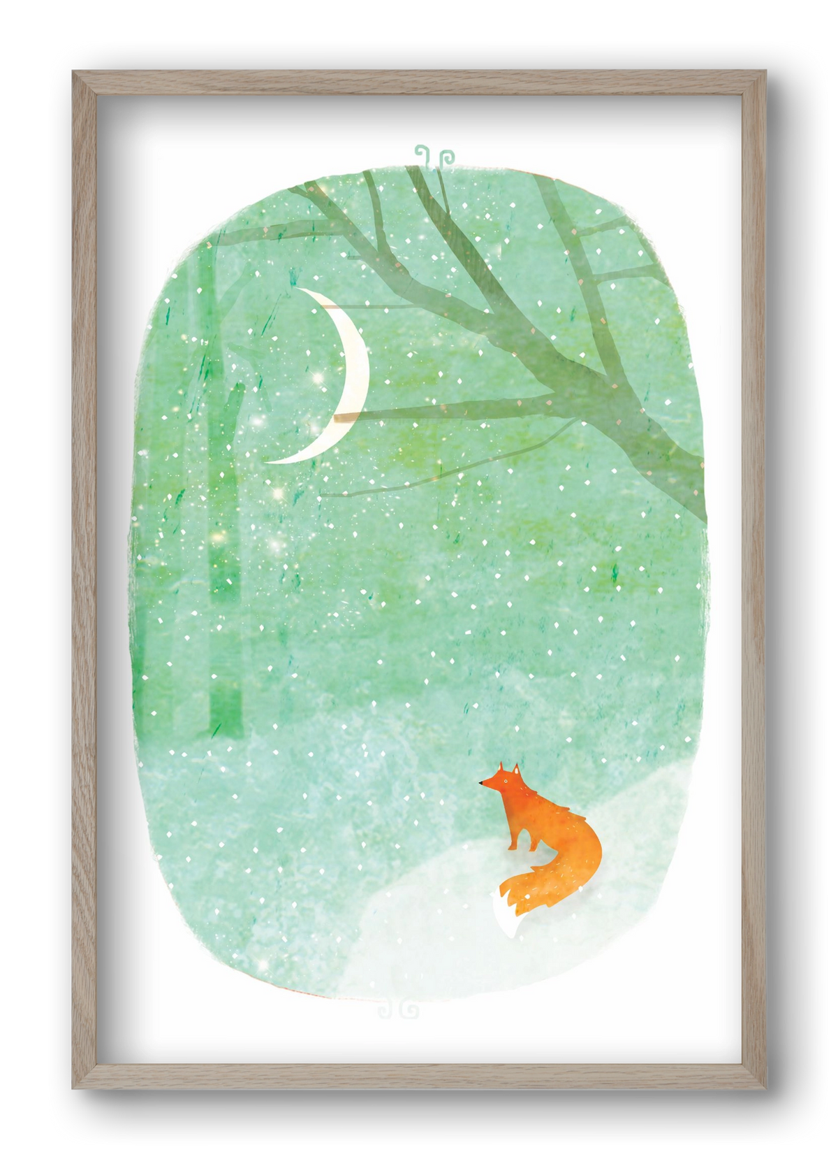 Róka a hóban, 40x60 cm (40x60 cm), Tölgy keret
