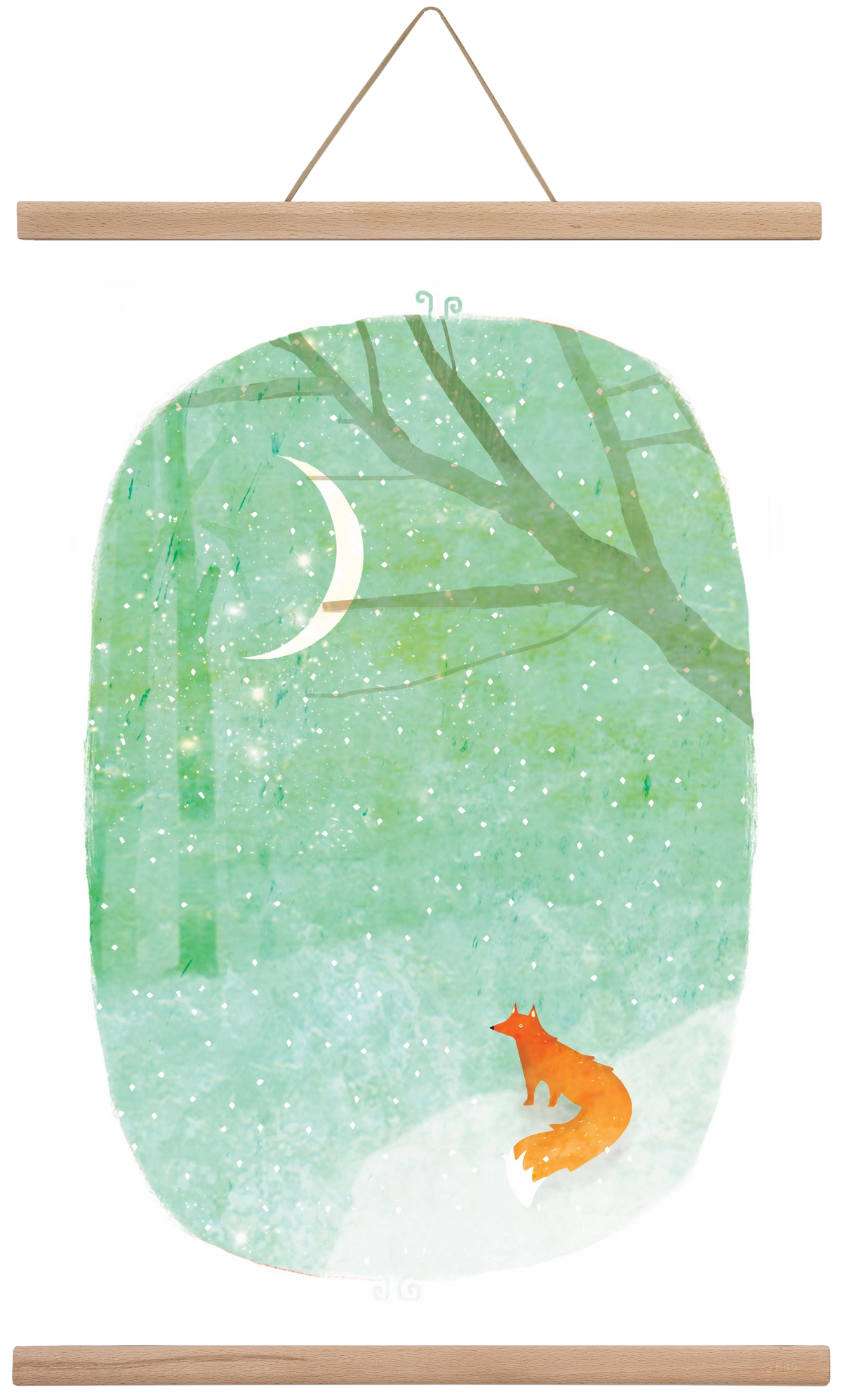 Róka a hóban, 40x60 cm (40x60 cm), Tölgy akasztó