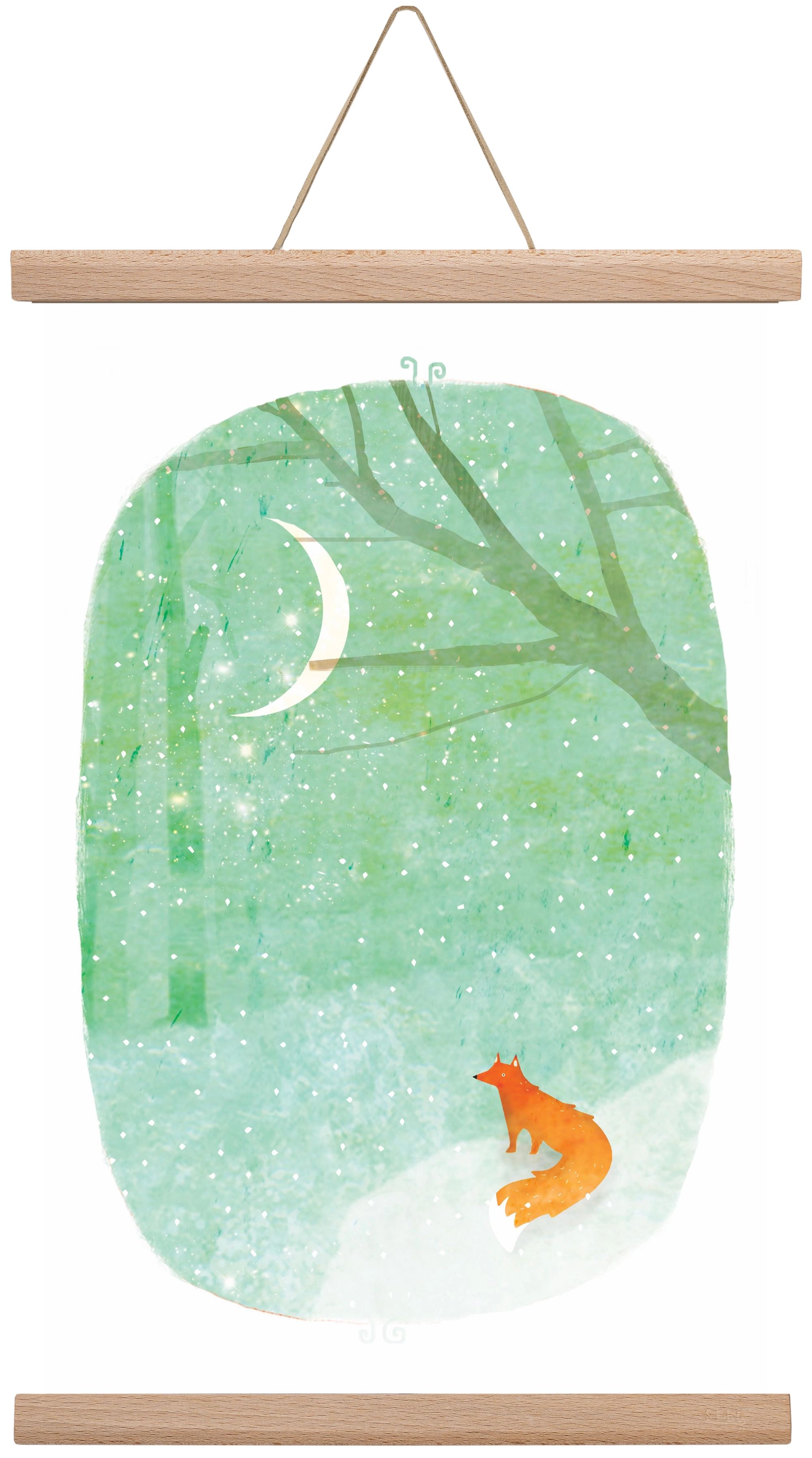Róka a hóban, 30x45 cm (30x45 cm), Tölgy akasztó