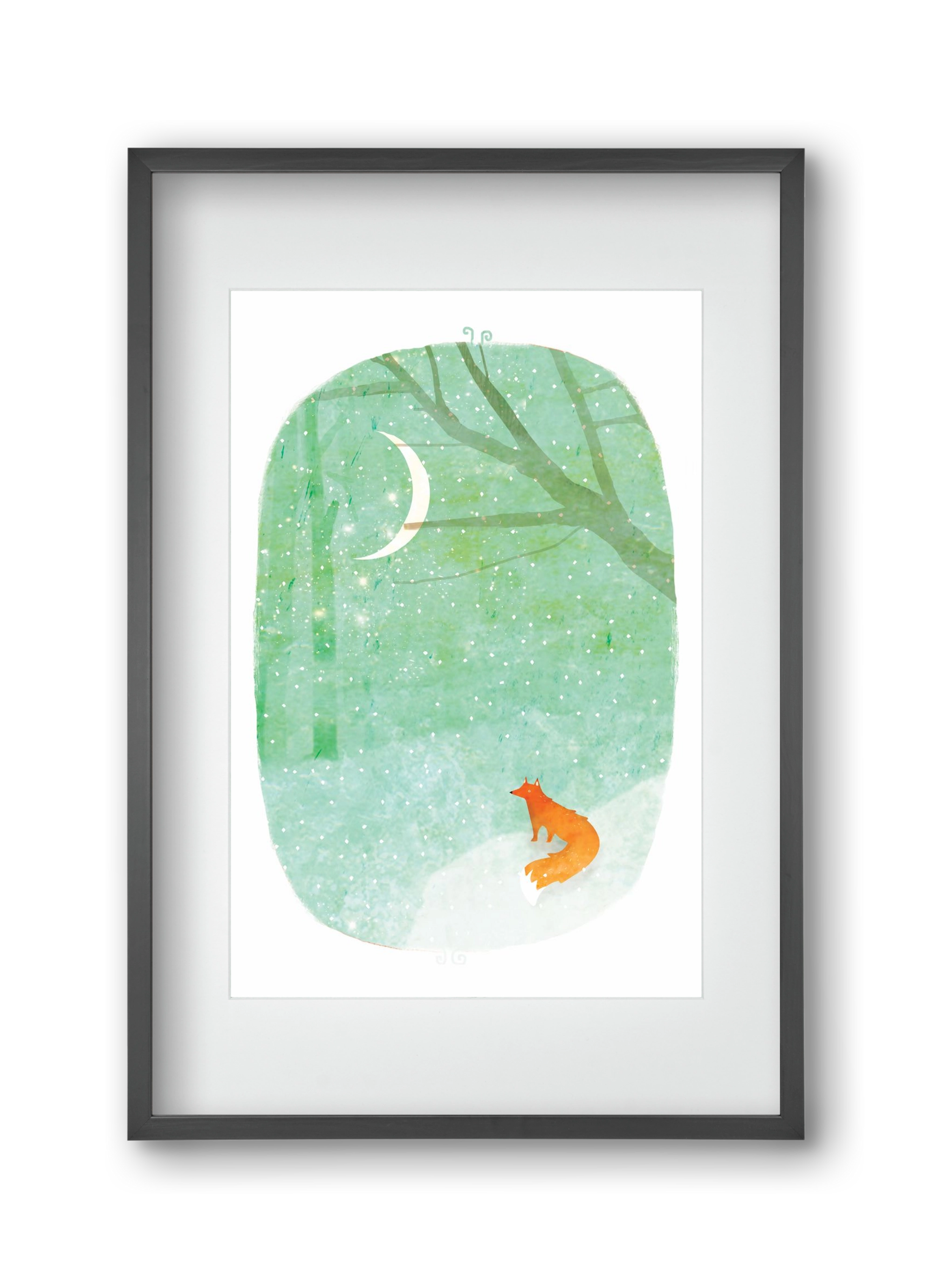 Róka a hóban, 30x45 cm (20x30 cm), Fekete keret, paszpartuval