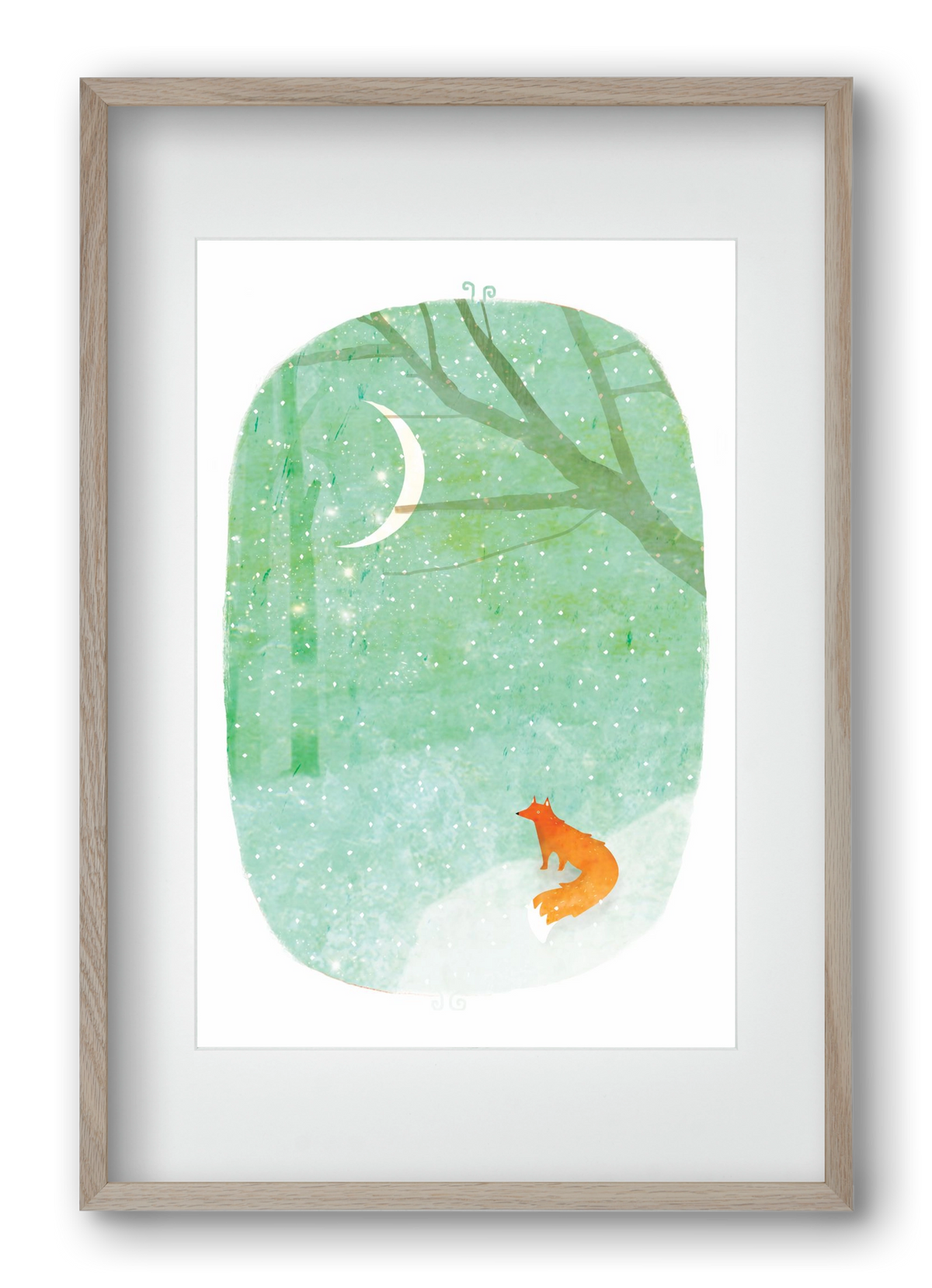 Róka a hóban, 40x60 cm (30x45 cm), Tölgy keret, paszpartuval