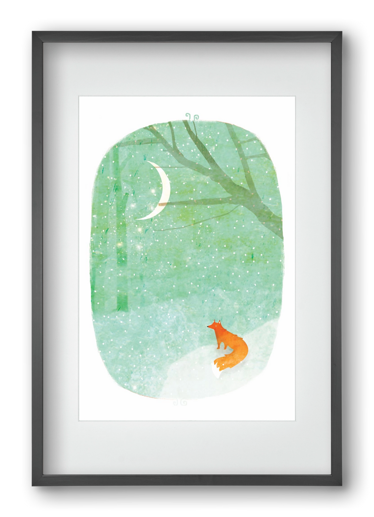 Róka a hóban, 40x60 cm (30x45 cm), Fekete keret, paszpartuval
