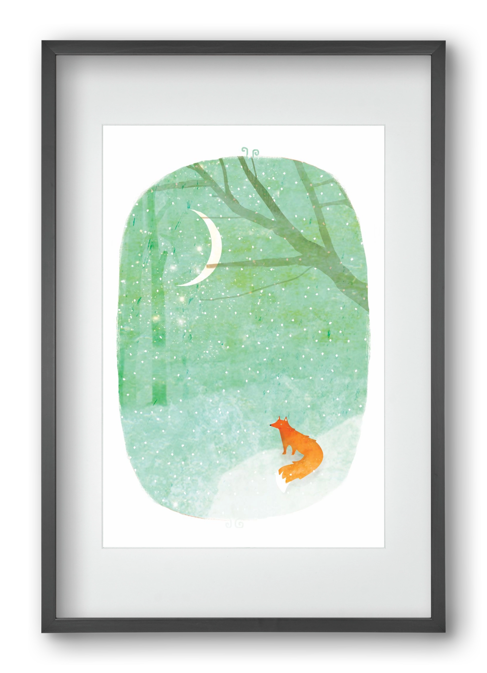 Róka a hóban, 40x60 cm (30x45 cm), Fekete keret, paszpartuval