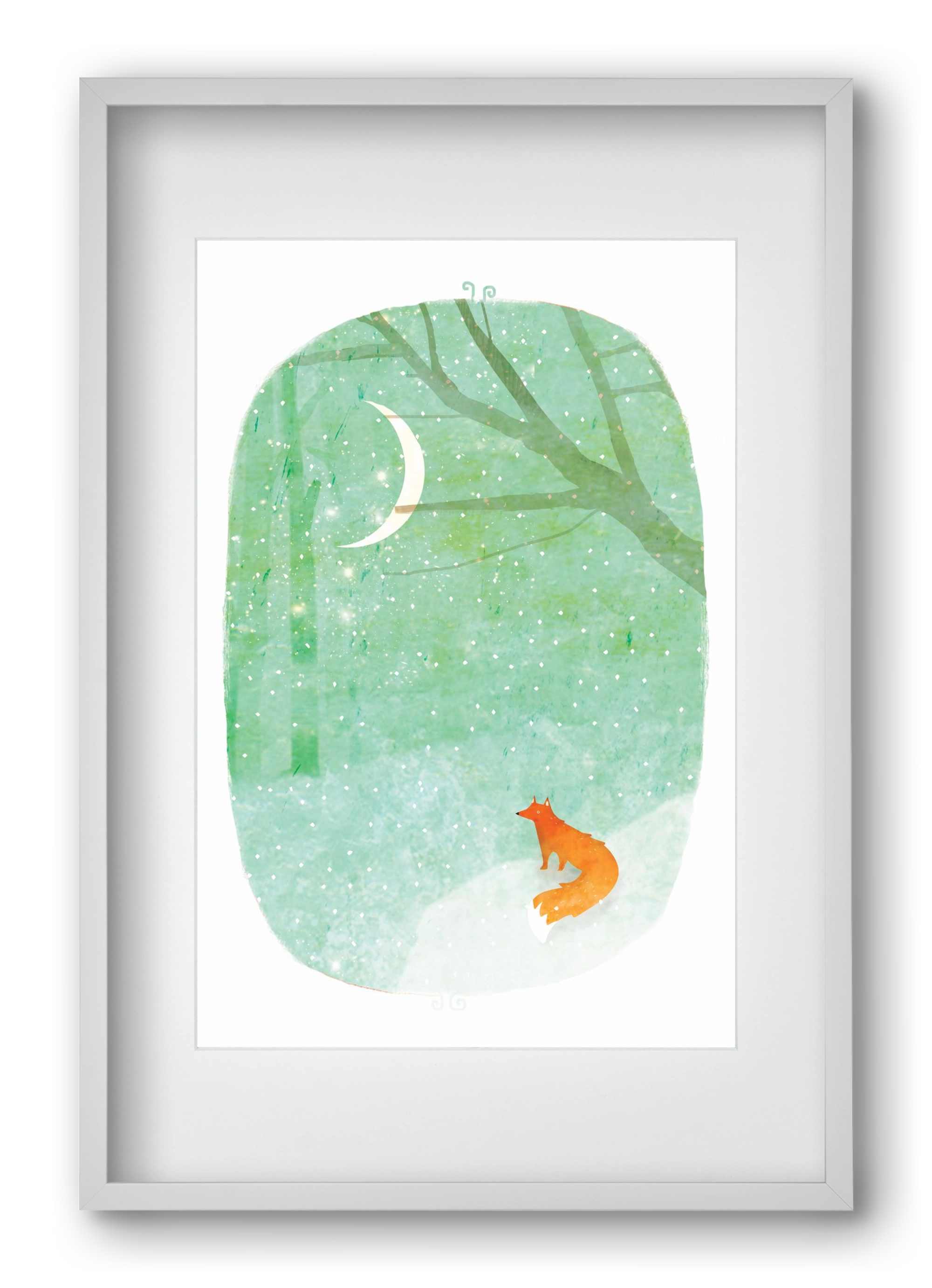 Róka a hóban, 40x60 cm (30x45 cm), Fehér keret, paszpartuval