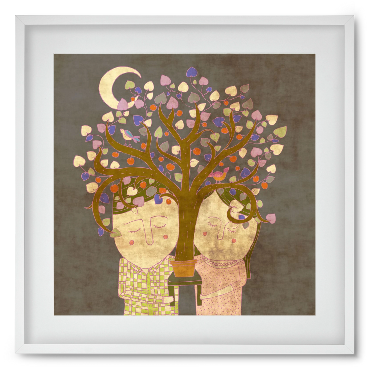 Szerelemfa, 50x50 cm (40x40 cm), Fehér keret, paszpartuval