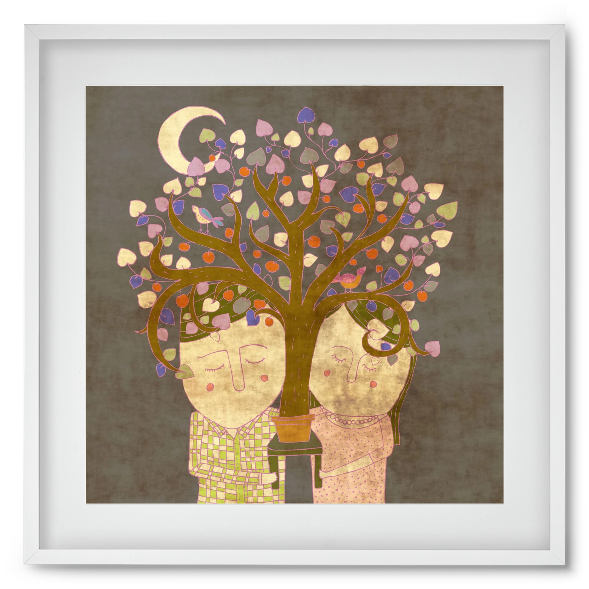 Szerelemfa, 50x50 cm (40x40 cm), Fehér keret, paszpartuval