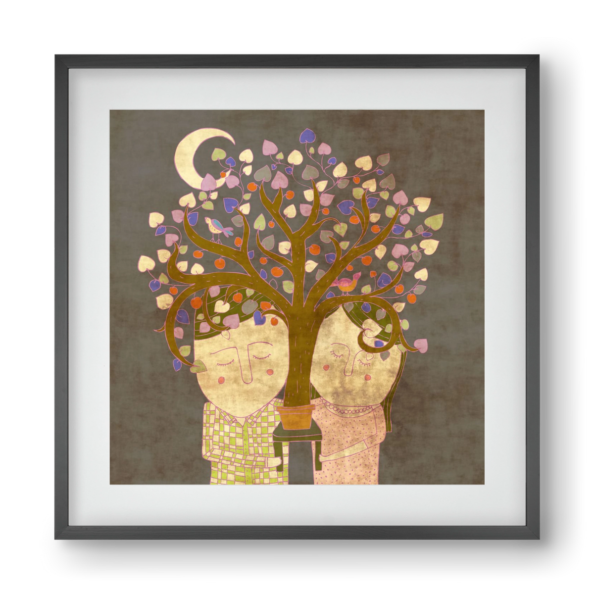 Szerelemfa, 40x40 cm (30x30 cm), Fekete keret, paszpartuval