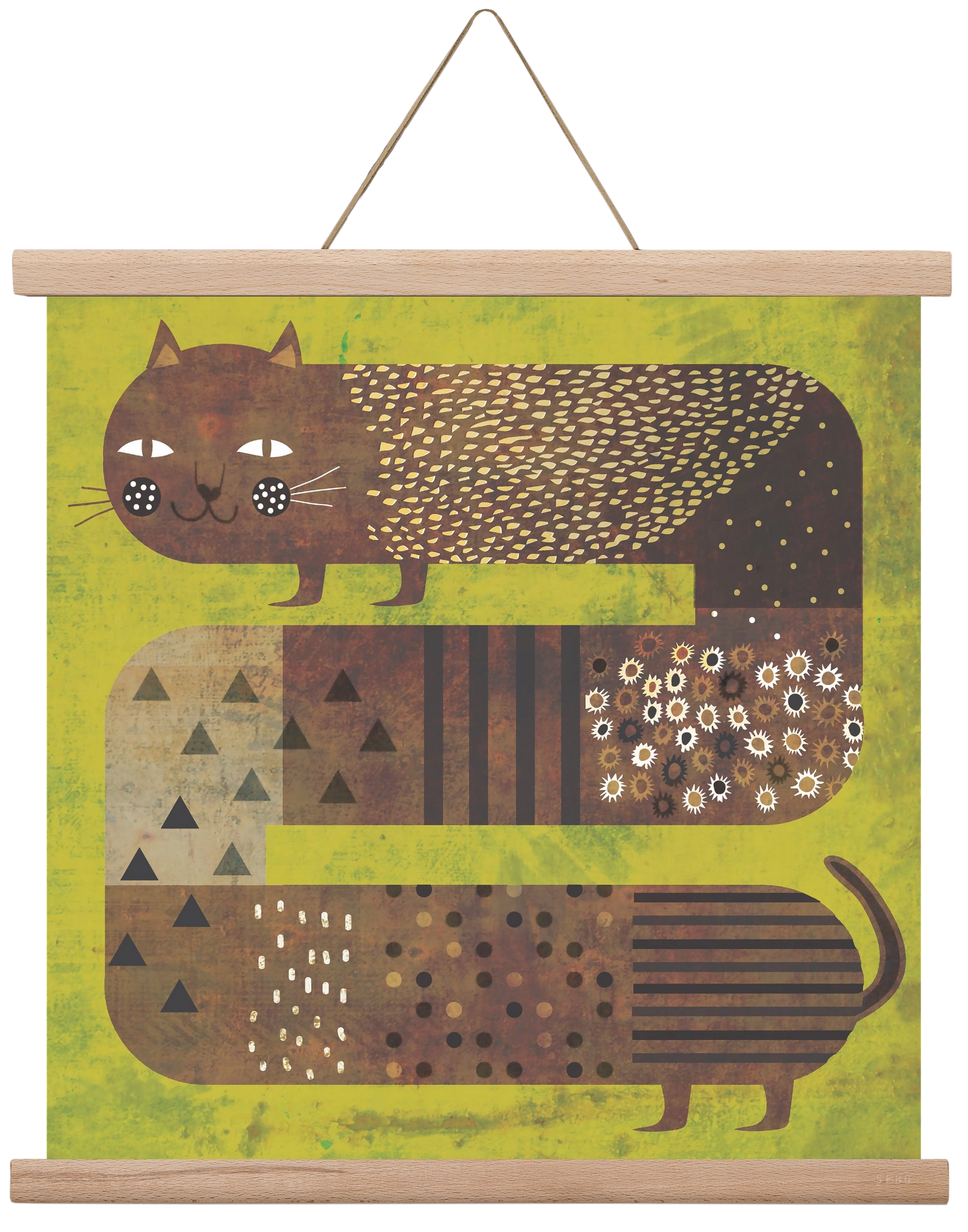 Macska és a fű, 40x40 cm (40x40 cm), Tölgy akasztó