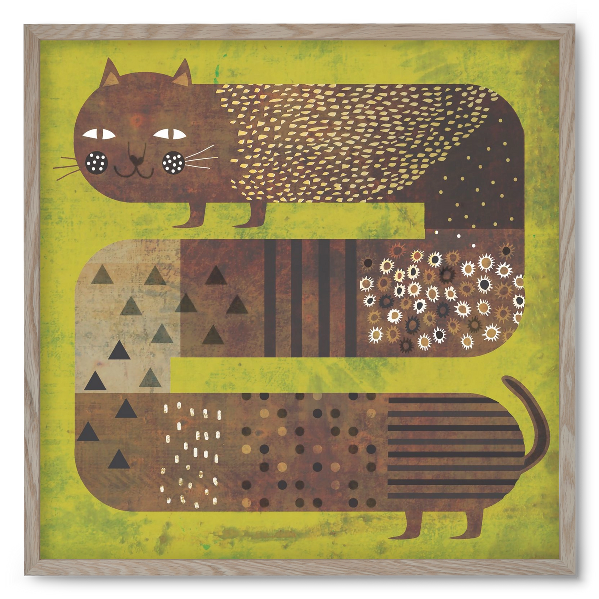 Macska és a fű, 50x50 cm (50x50 cm), Tölgy keret