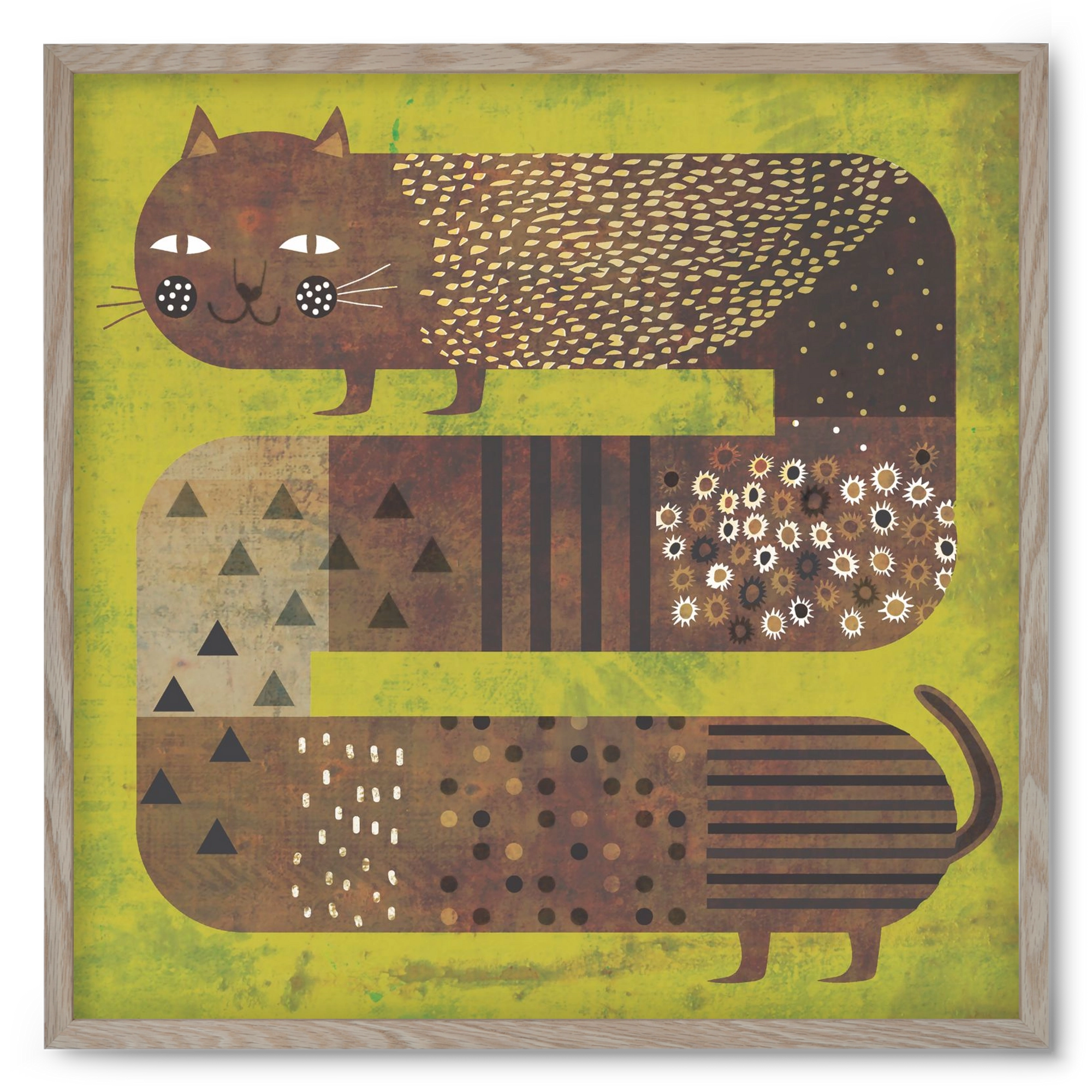 Macska és a fű, 50x50 cm (50x50 cm), Tölgy keret