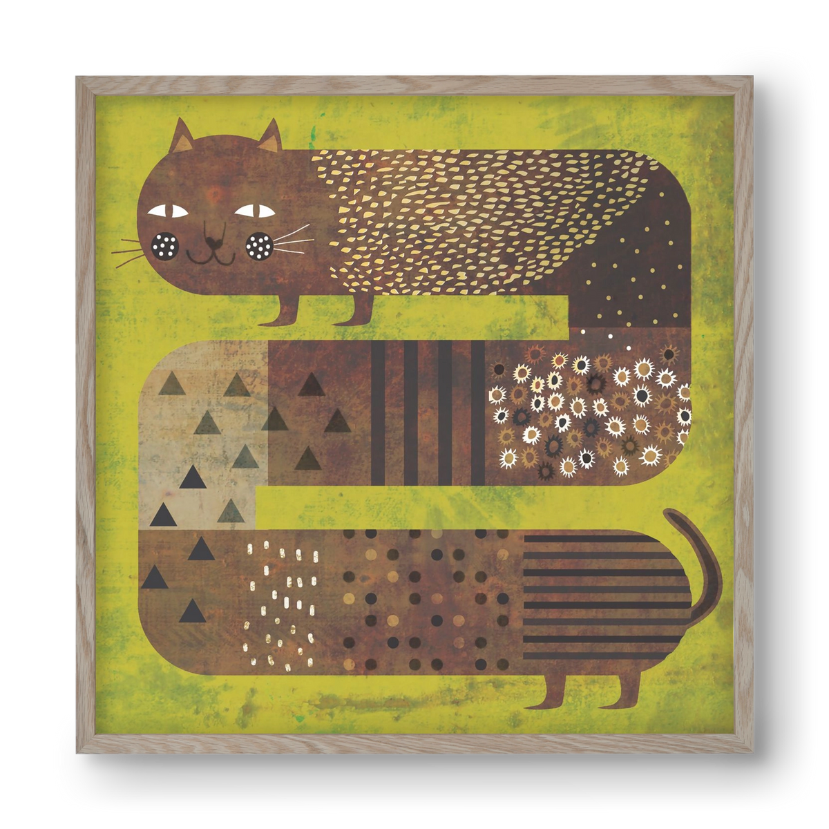 Macska és a fű, 40x40 cm (40x40 cm), Tölgy keret