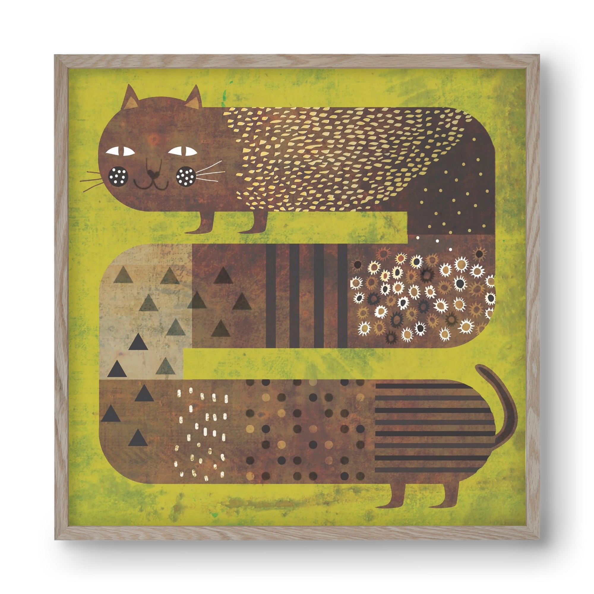 Macska és a fű, 40x40 cm (40x40 cm), Tölgy keret