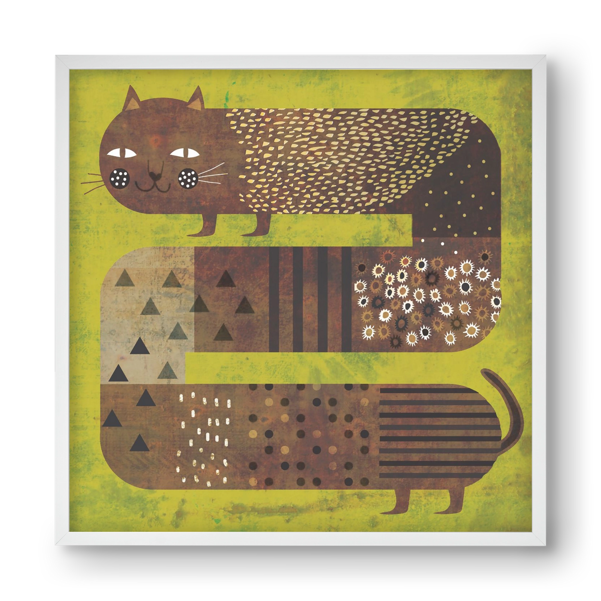 Macska és a fű, 40x40 cm (40x40 cm), Fehér keret