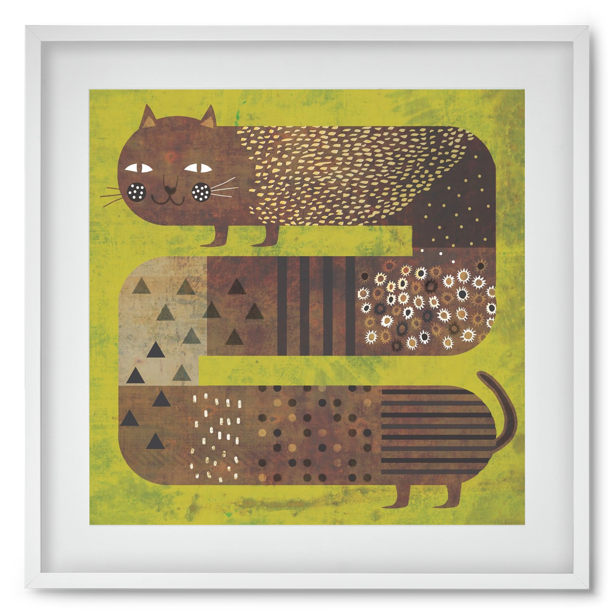 Macska és a fű, 50x50 cm (40x40 cm), Fehér keret, paszpartuval