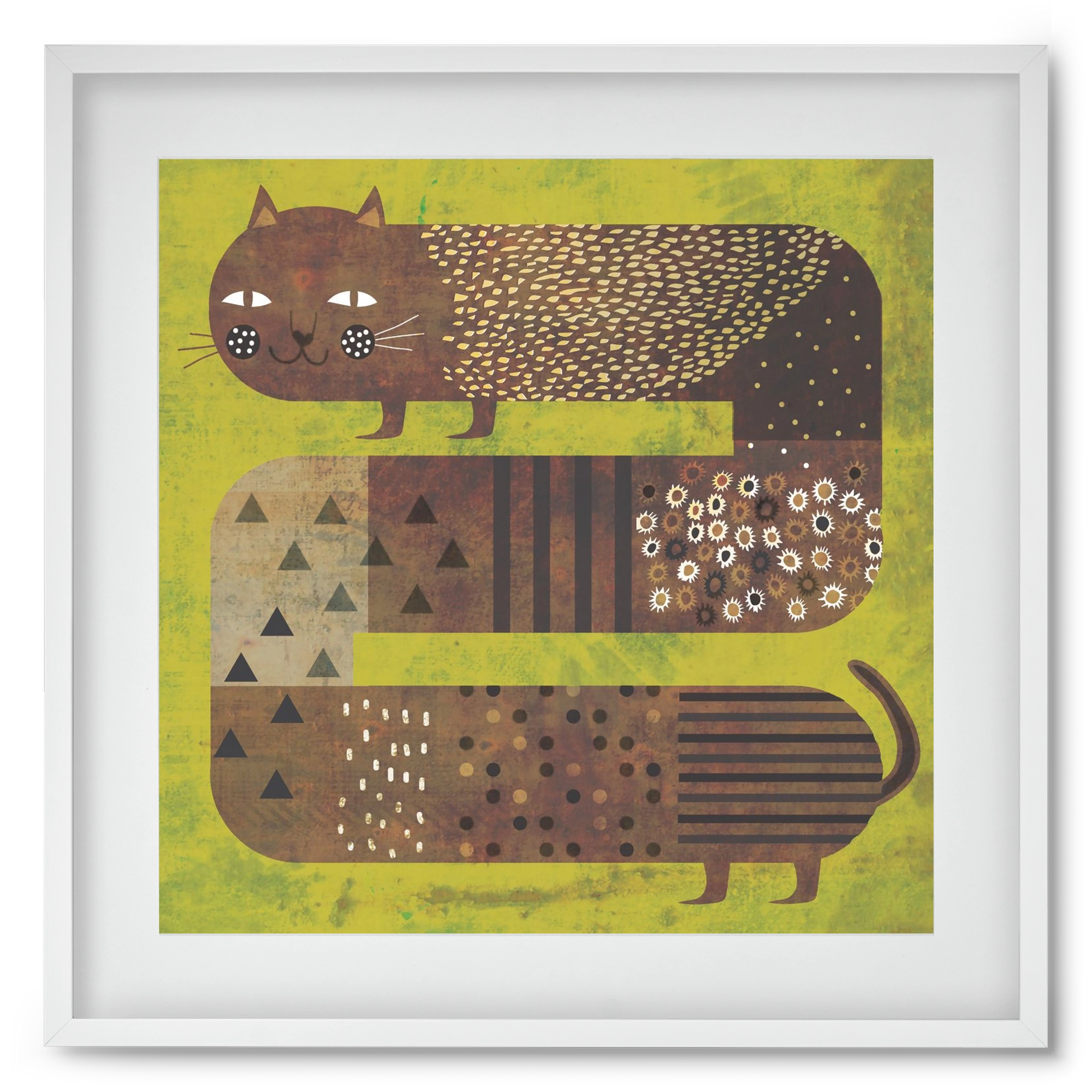 Macska és a fű, 50x50 cm (40x40 cm), Fehér keret, paszpartuval