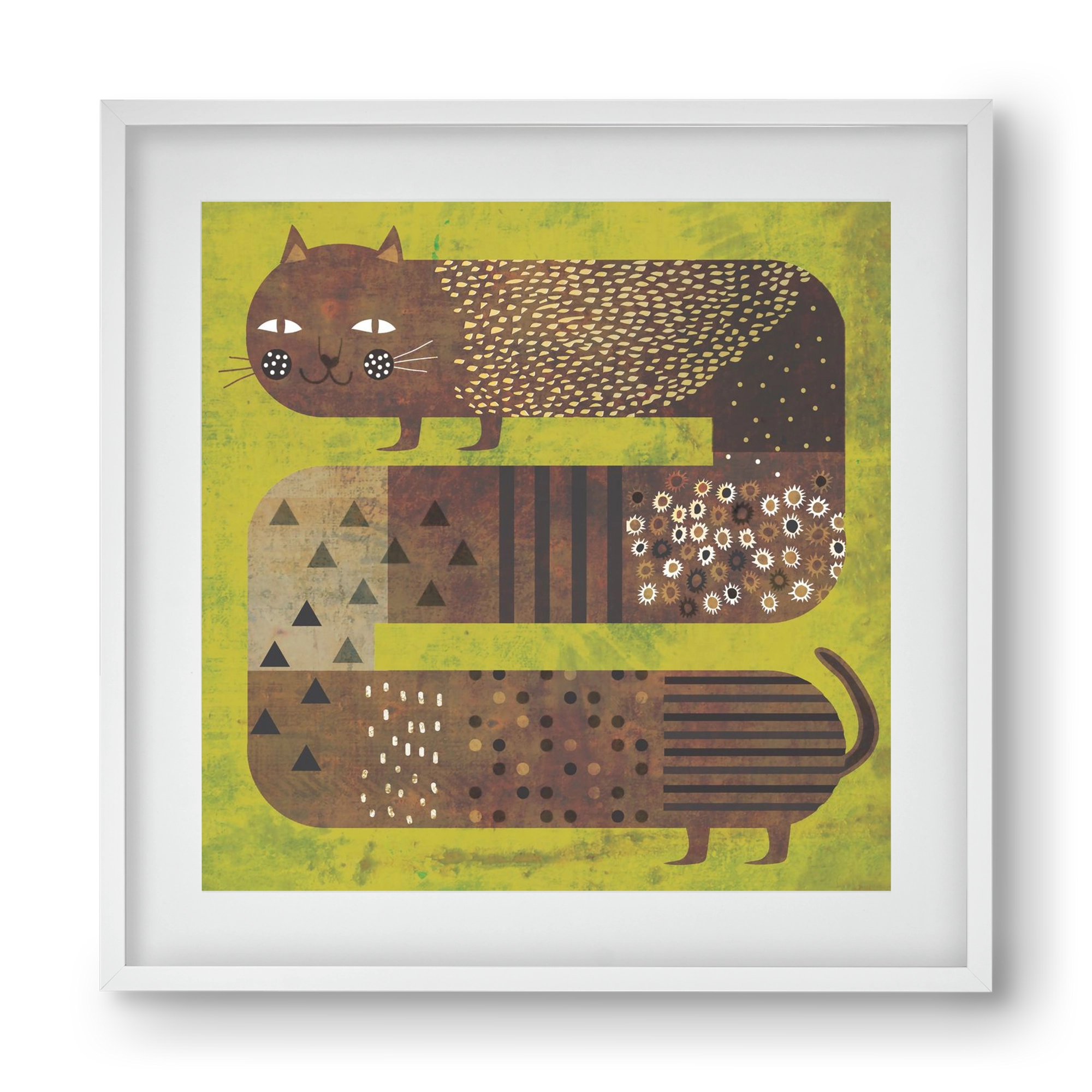 Macska és a fű, 40x40 cm (30x30 cm), Fehér keret, paszpartuval