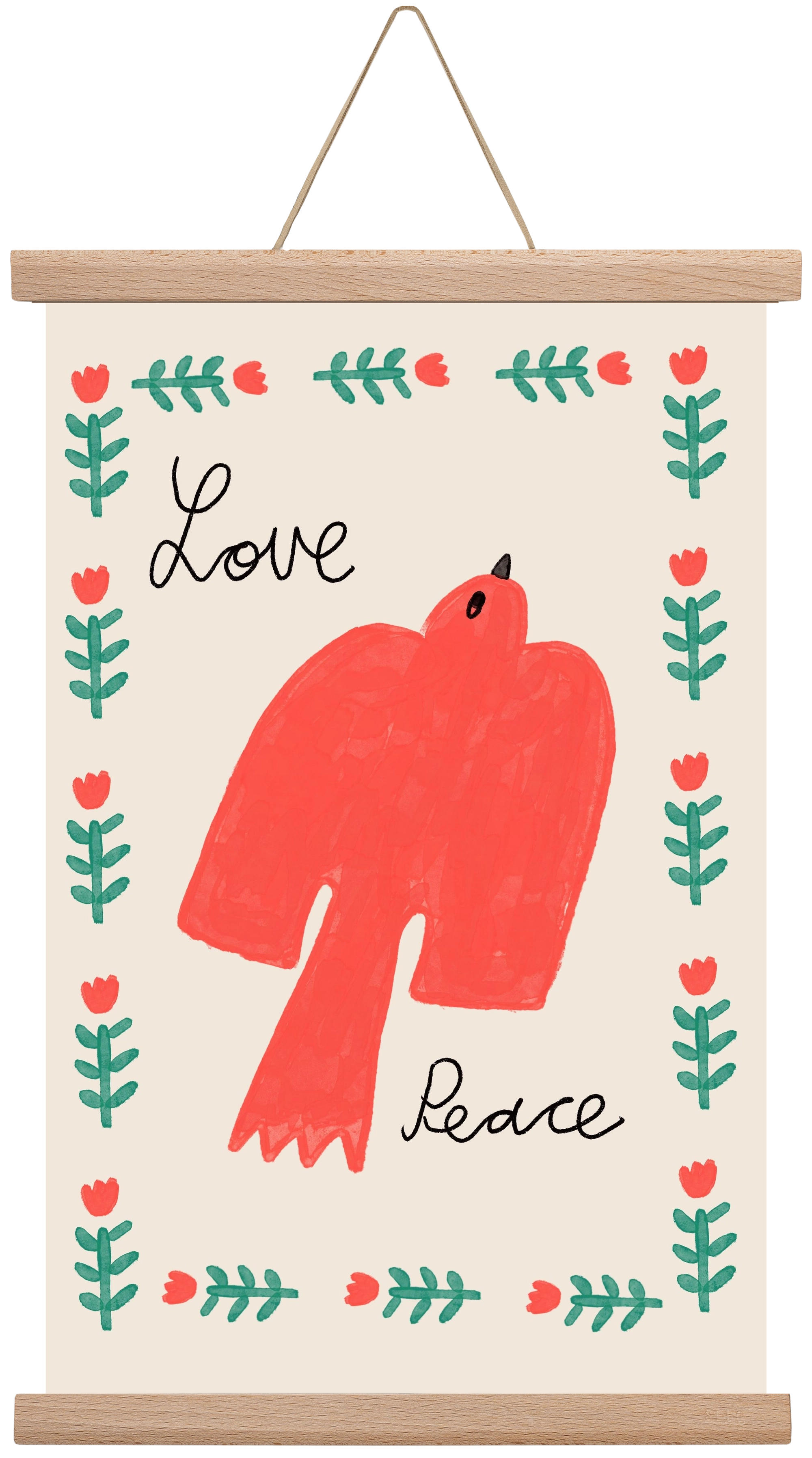 Love and Peace , 30x45 cm (30x45 cm), Tölgy akasztó