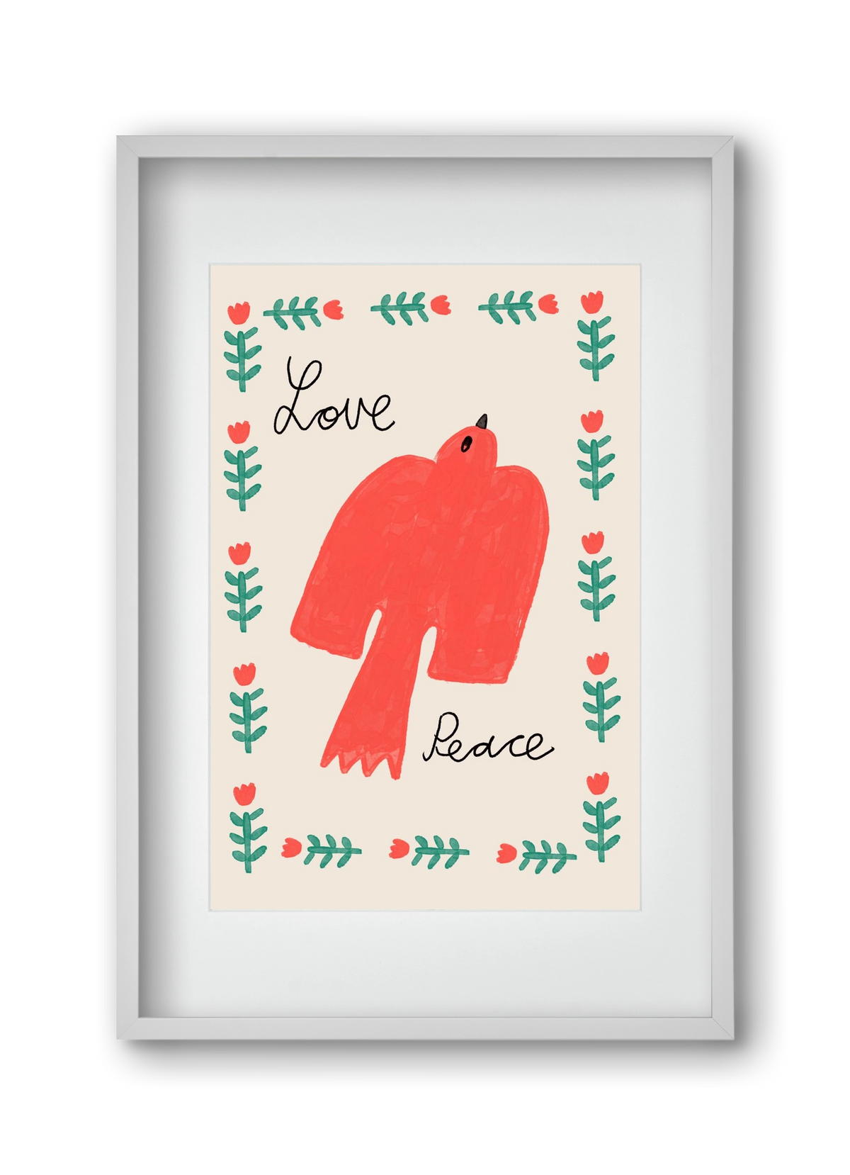 Love and Peace , 30x45 cm (20x30 cm), Fehér keret, paszpartuval