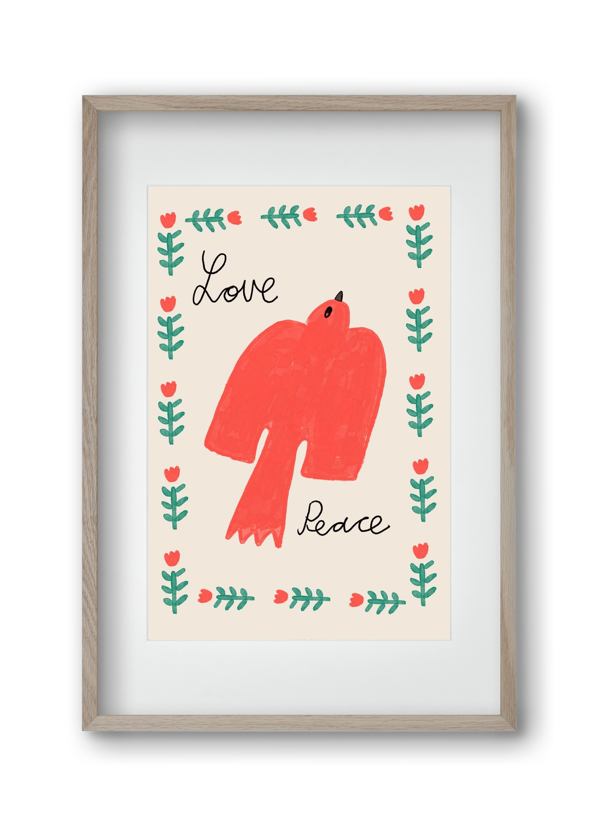 Love and Peace , 30x45 cm (20x30 cm), Tölgy keret, paszpartuval