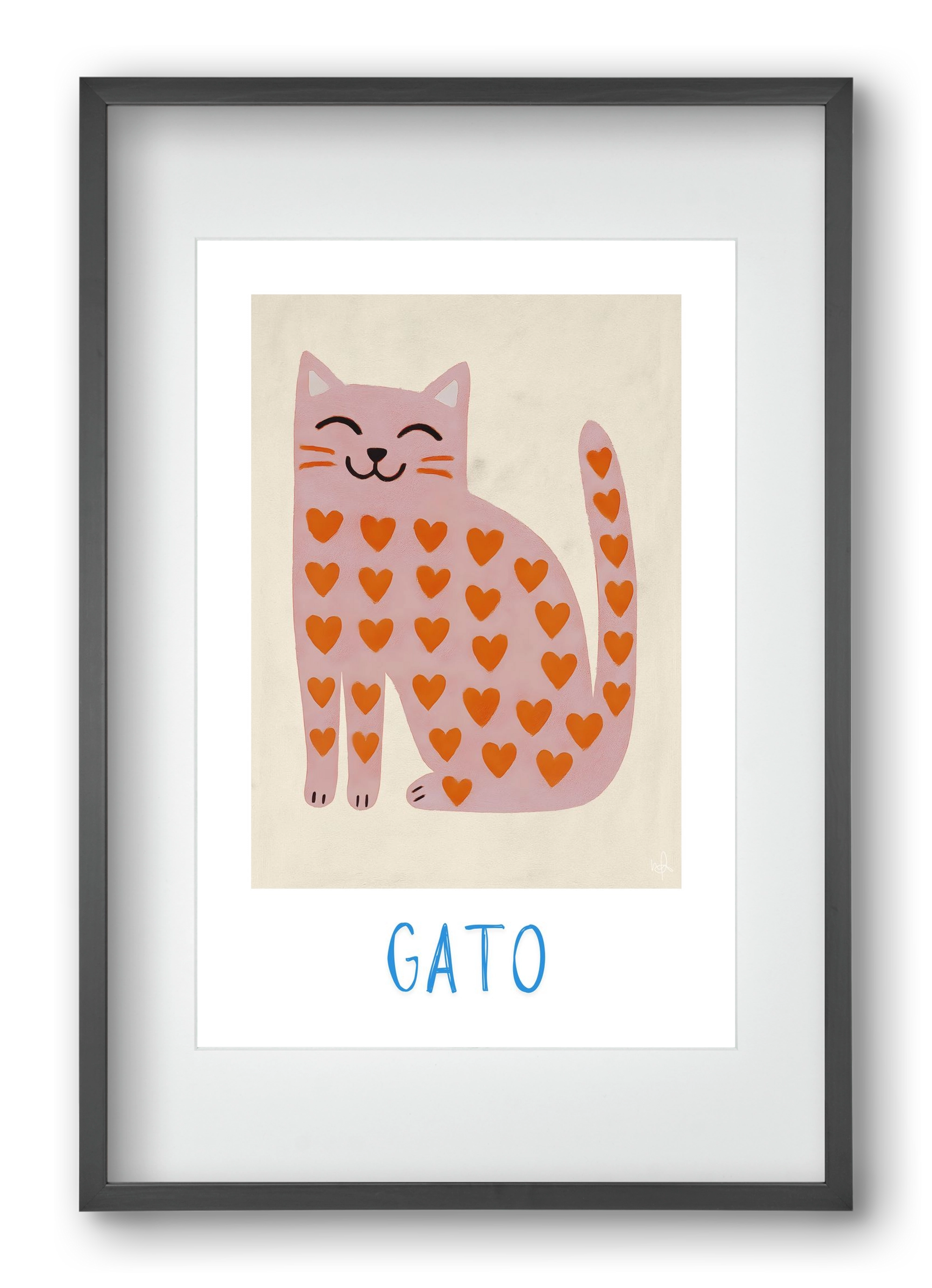 Gato , 40x60 cm (30x45 cm), Fekete keret, paszpartuval