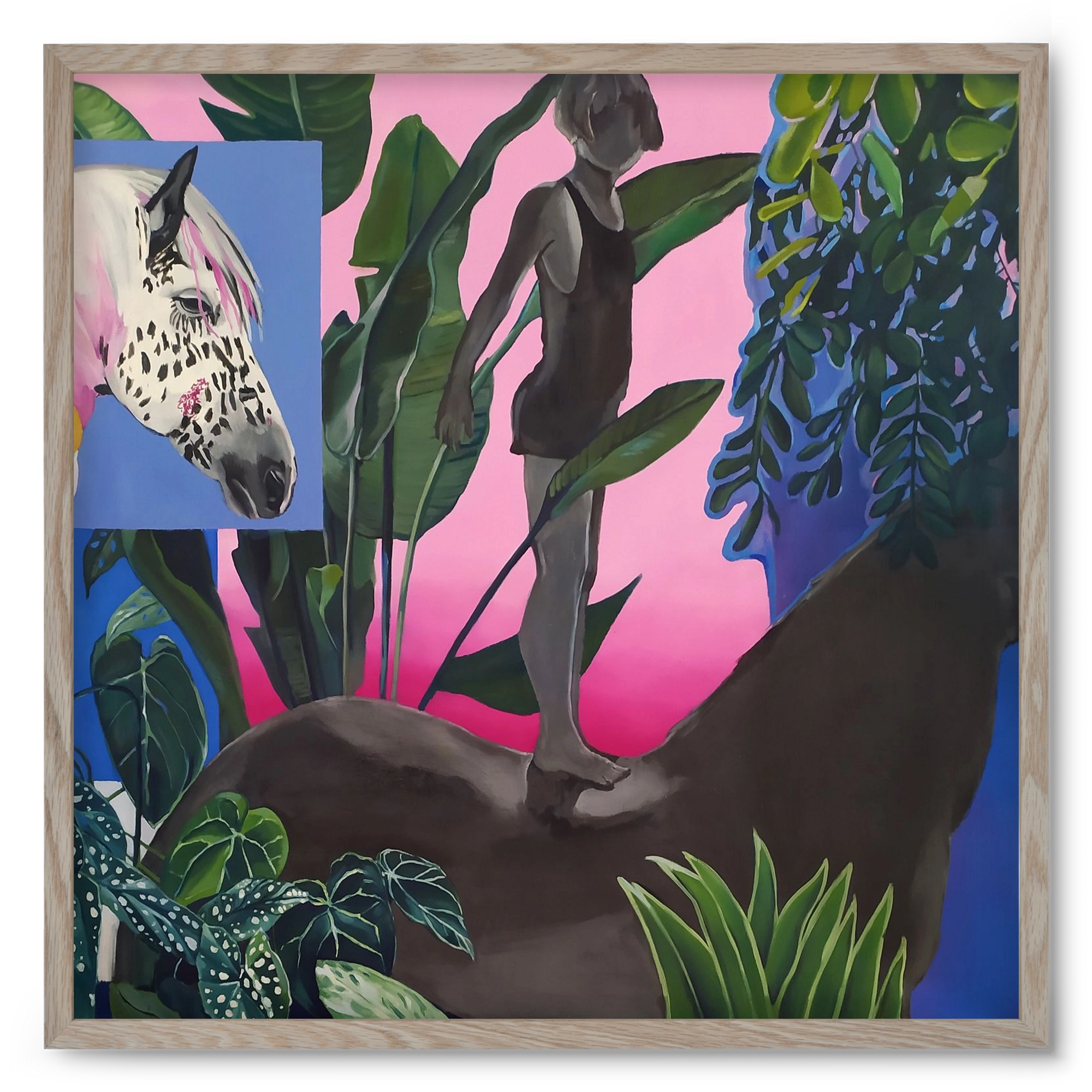 Jungel ló fiú, 50x50 cm (50x50 cm), Tölgy keret