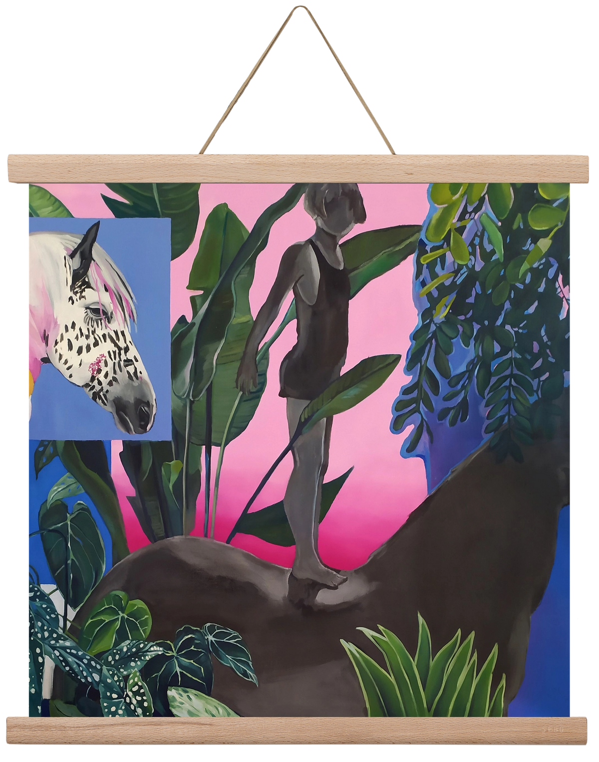 Jungel ló fiú, 40x40 cm (40x40 cm), Tölgy akasztó