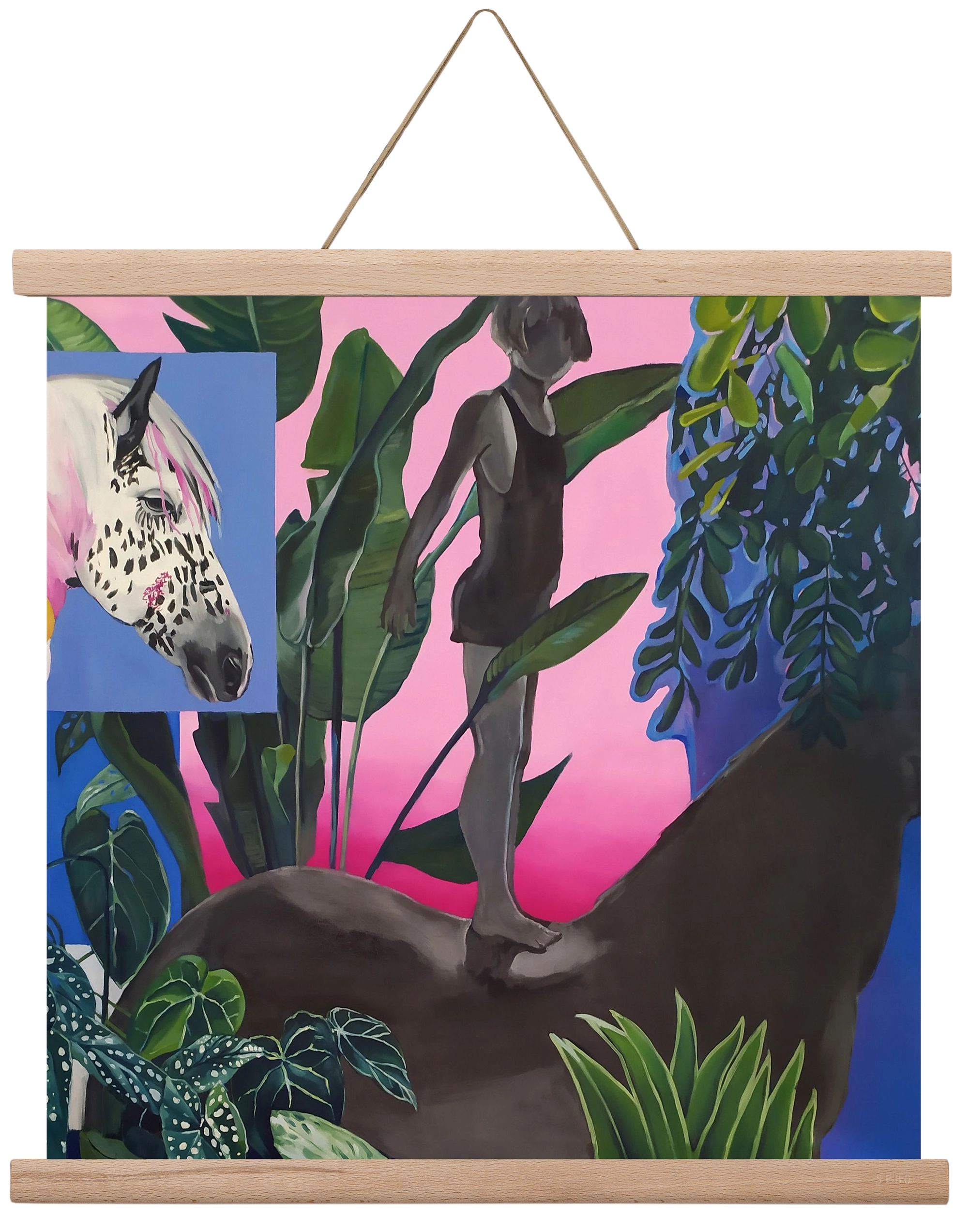 Jungel ló fiú, 40x40 cm (40x40 cm), Tölgy akasztó