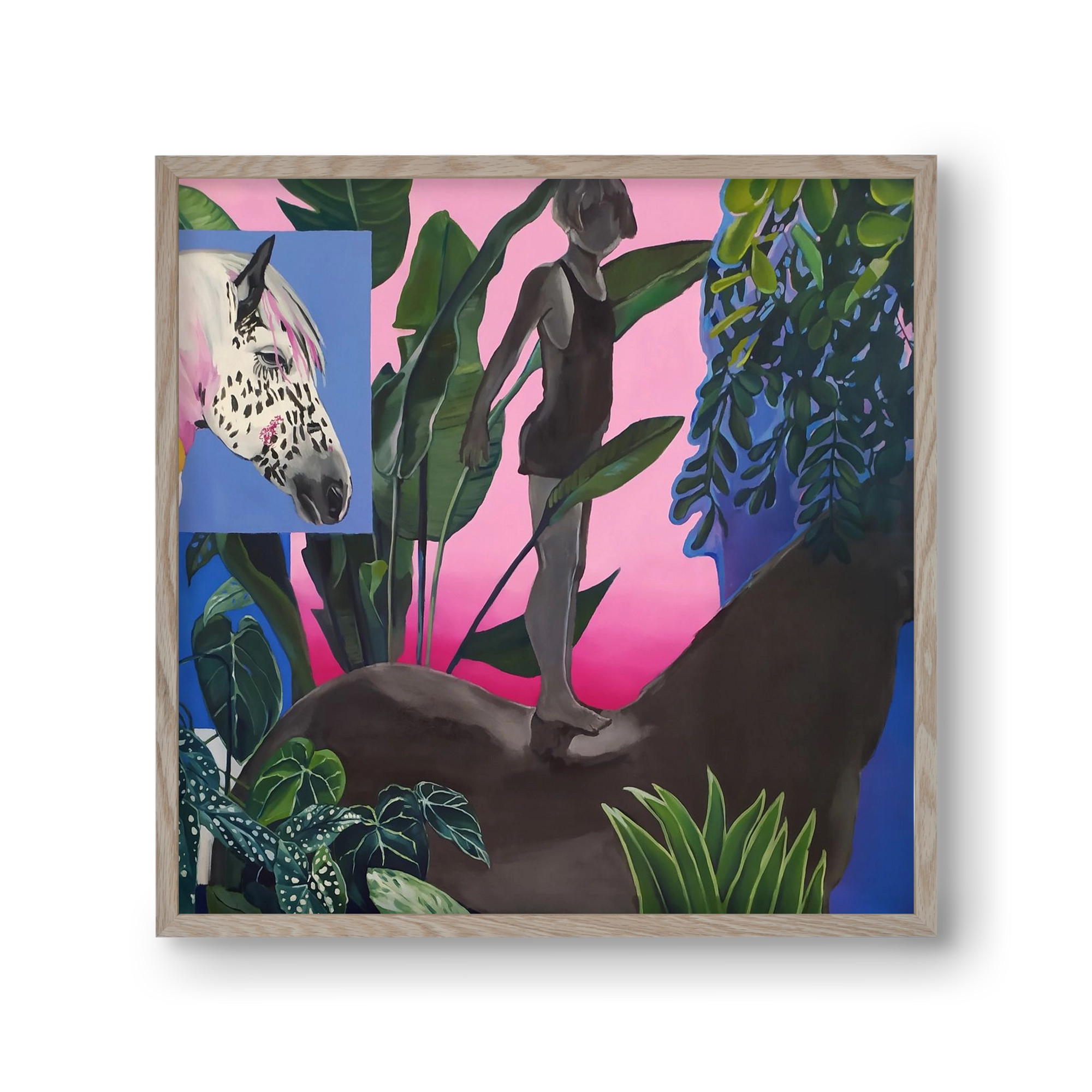 Jungel ló fiú, 30x30 cm (30x30 cm), Tölgy keret