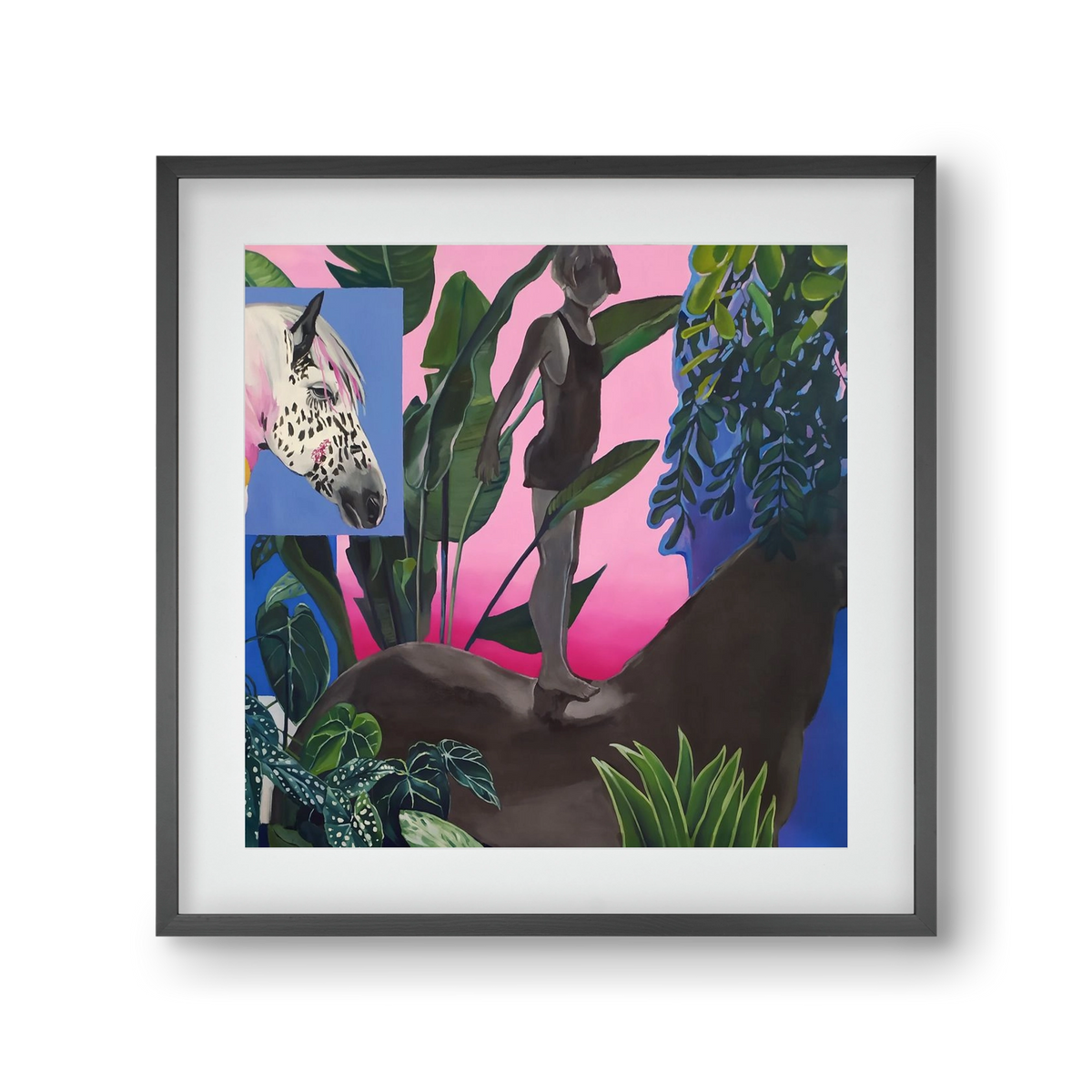 Jungel ló fiú, 30x30 cm (20x20 cm), Fekete keret, paszpartuval