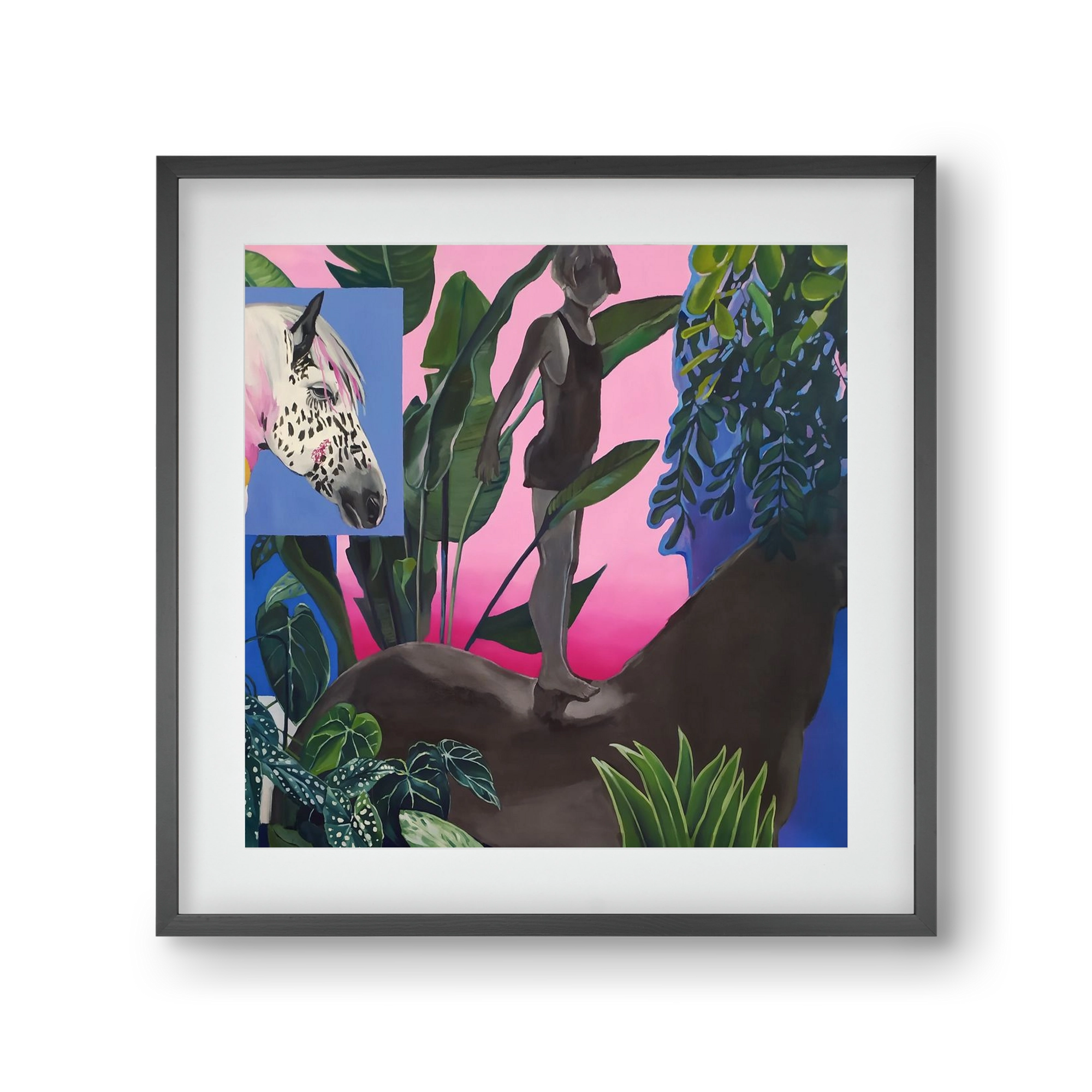 Jungel ló fiú, 30x30 cm (20x20 cm), Fekete keret, paszpartuval