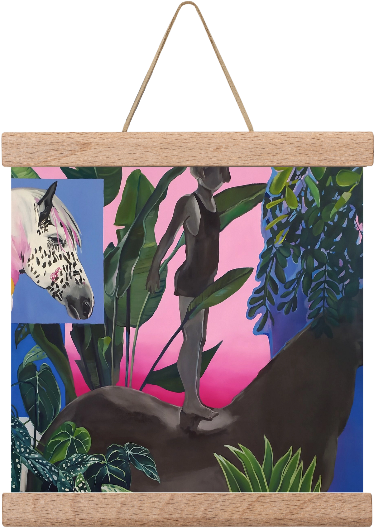 Jungel ló fiú, 20x20 cm (20x20 cm), Tölgy akasztó