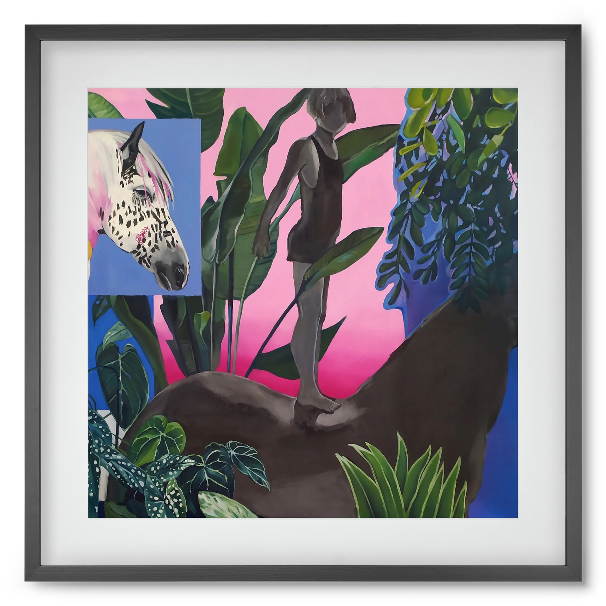 Jungel ló fiú, 50x50 cm (40x40 cm), Fekete keret, paszpartuval