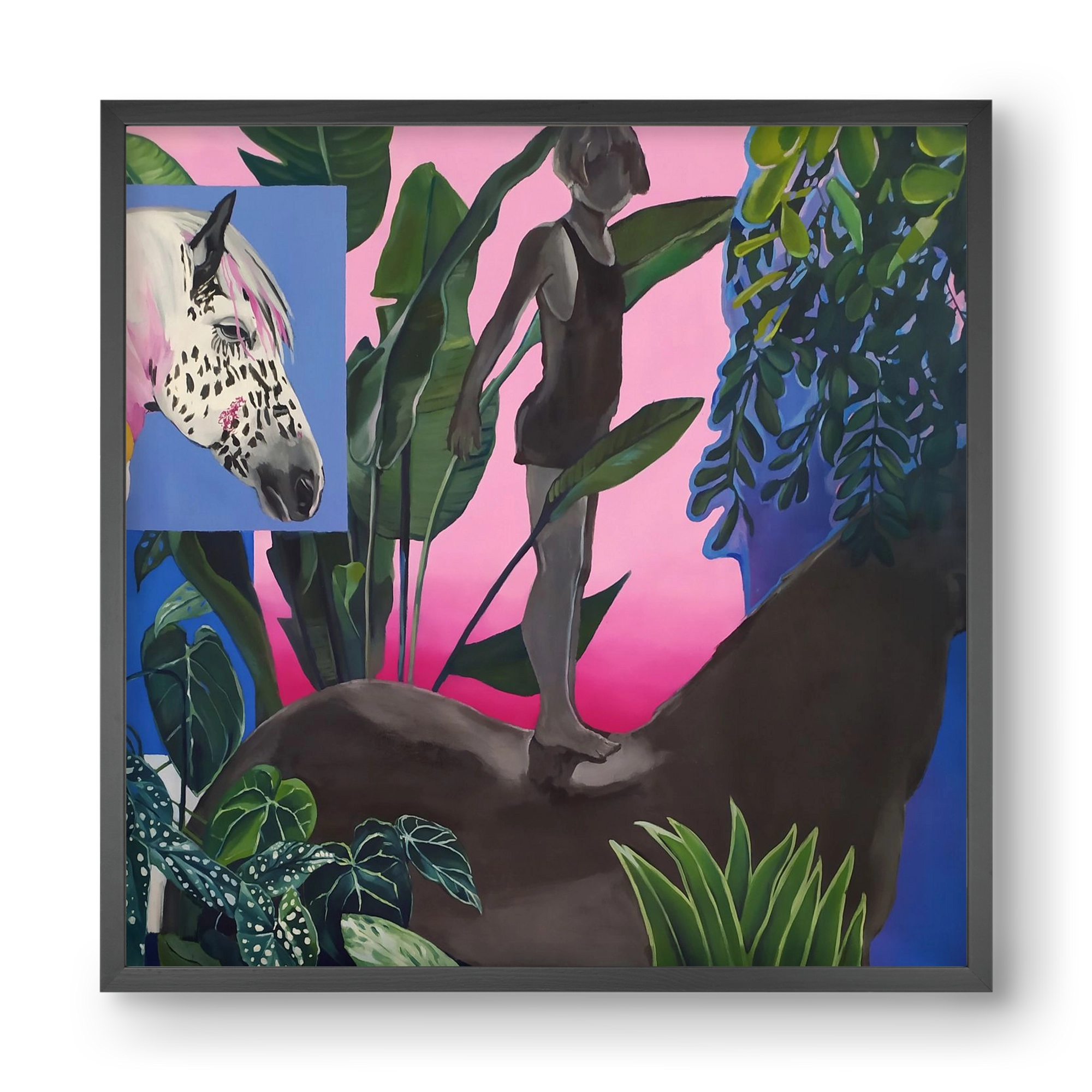 Jungel ló fiú, 40x40 cm (40x40 cm), Fekete keret