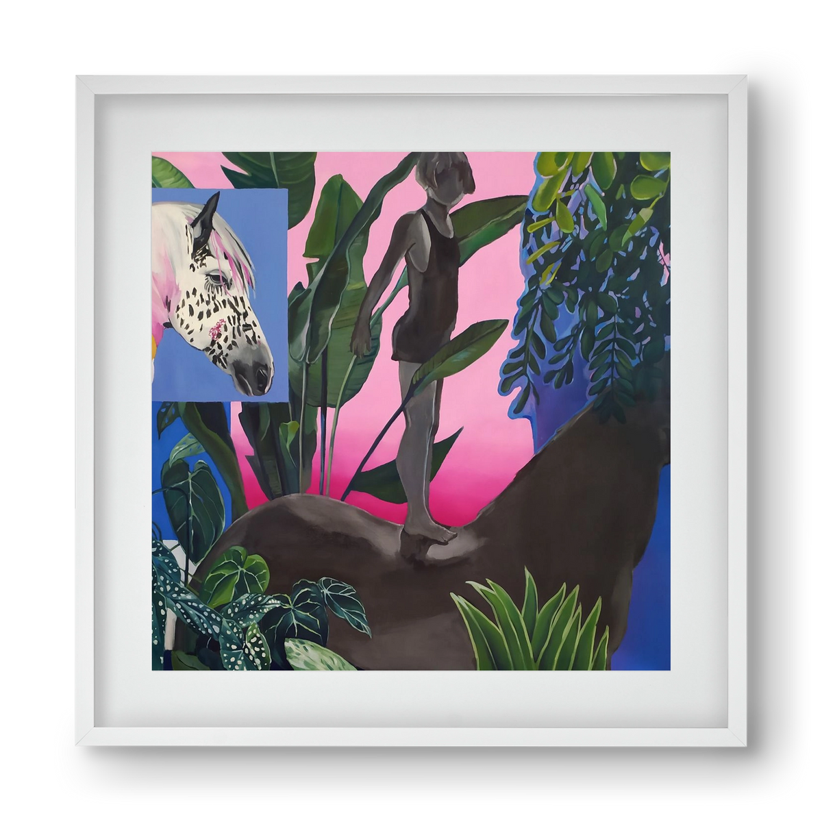 Jungel ló fiú, 40x40 cm (30x30 cm), Fehér keret, paszpartuval