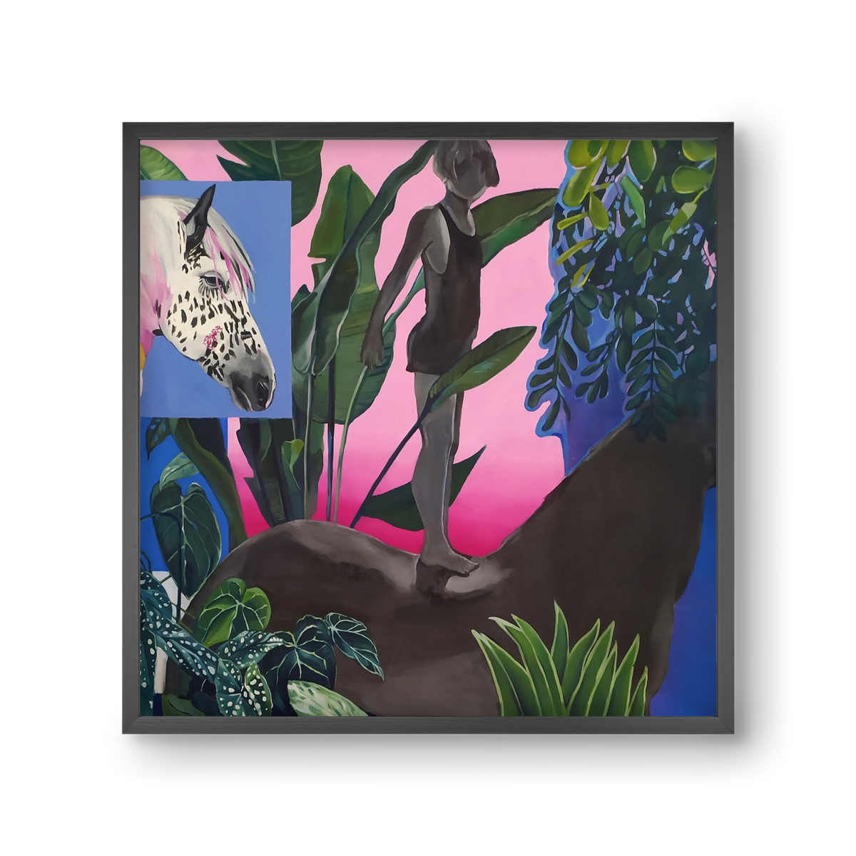 Jungel ló fiú, 30x30 cm (30x30 cm), Fekete keret