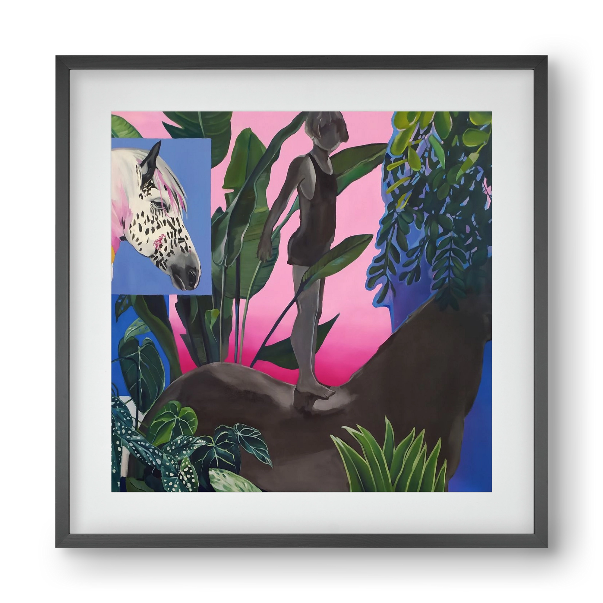 Jungel ló fiú, 40x40 cm (30x30 cm), Fekete keret, paszpartuval