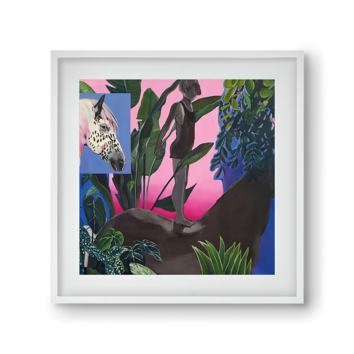 Jungel ló fiú, 30x30 cm (20x20 cm), Fehér keret, paszpartuval