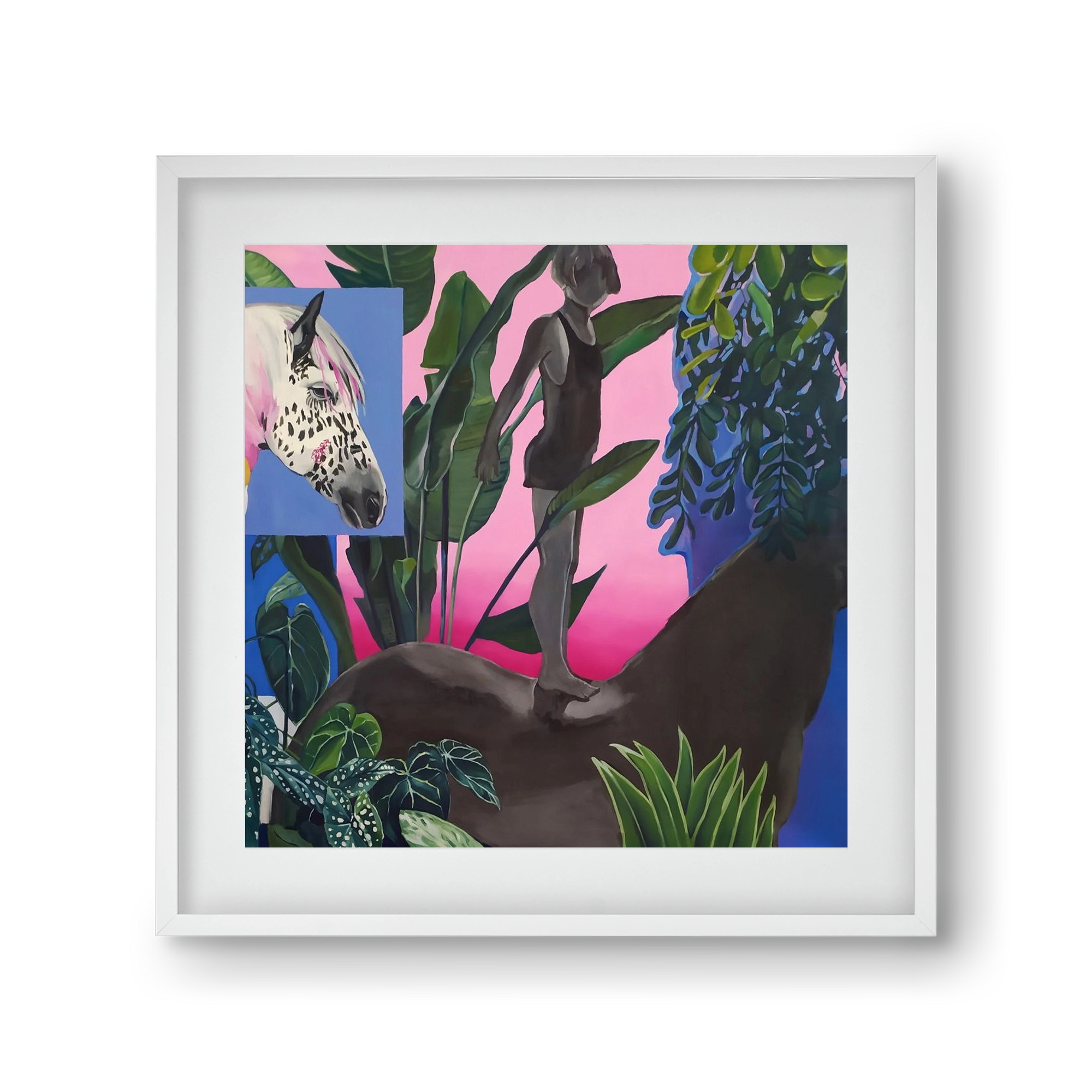 Jungel ló fiú, 30x30 cm (20x20 cm), Fehér keret, paszpartuval