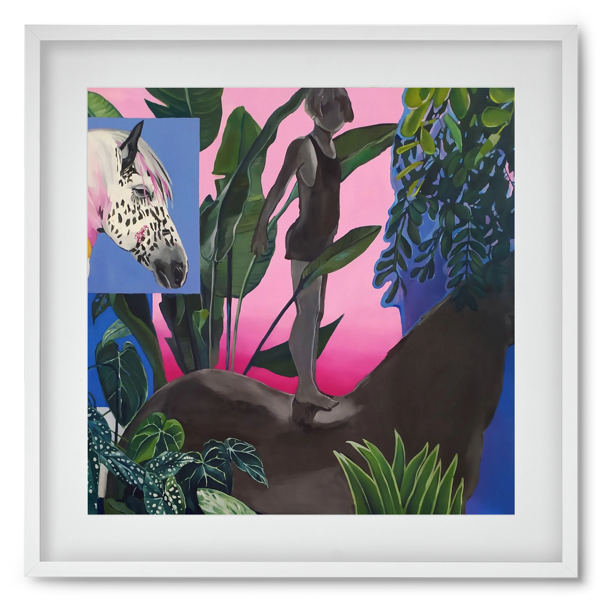 Jungel ló fiú, 50x50 cm (40x40 cm), Fehér keret, paszpartuval