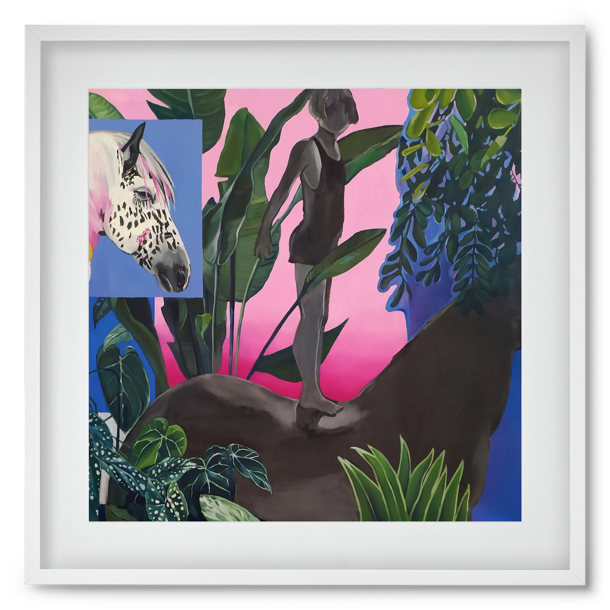 Jungel ló fiú, 50x50 cm (40x40 cm), Fehér keret, paszpartuval