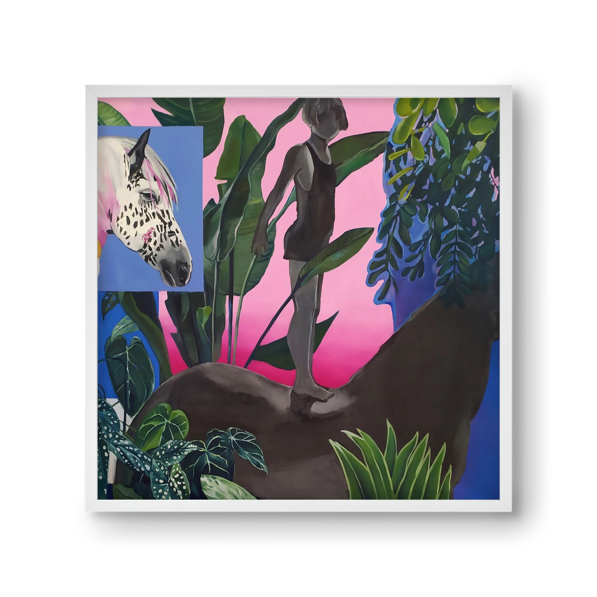 Jungel ló fiú, 30x30 cm (30x30 cm), Fehér keret