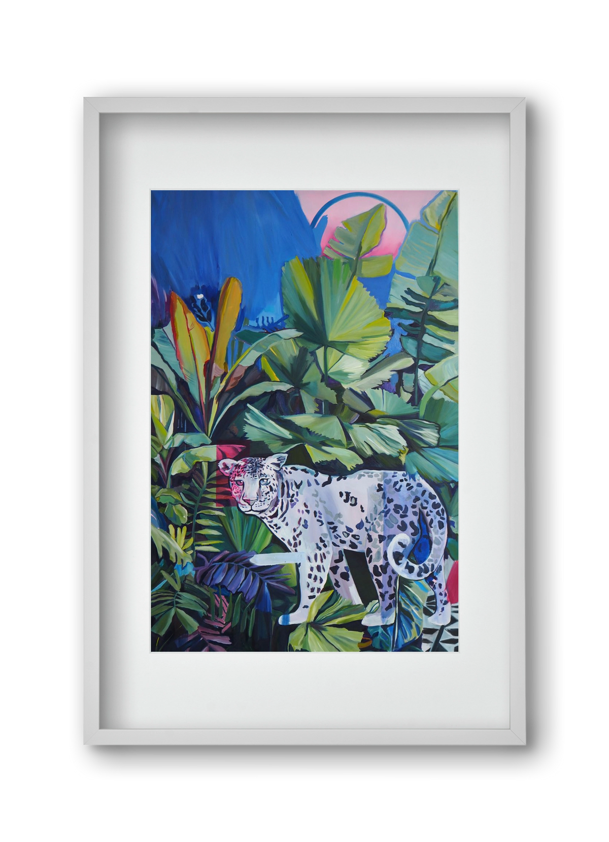 Hófehér jaguár, 30x45 cm (20x30 cm), Fehér keret, paszpartuval