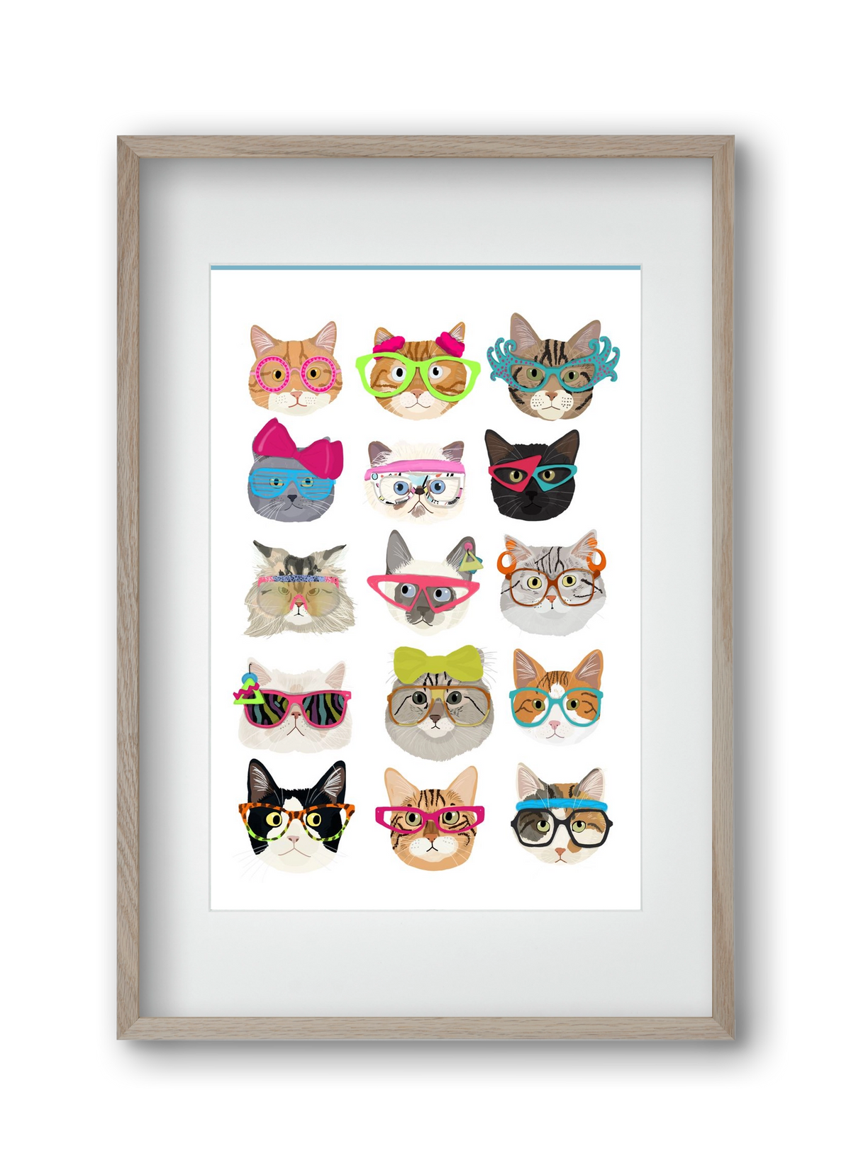 Cats in glasses 1980's , 30x45 cm (20x30 cm), Tölgy keret, paszpartuval