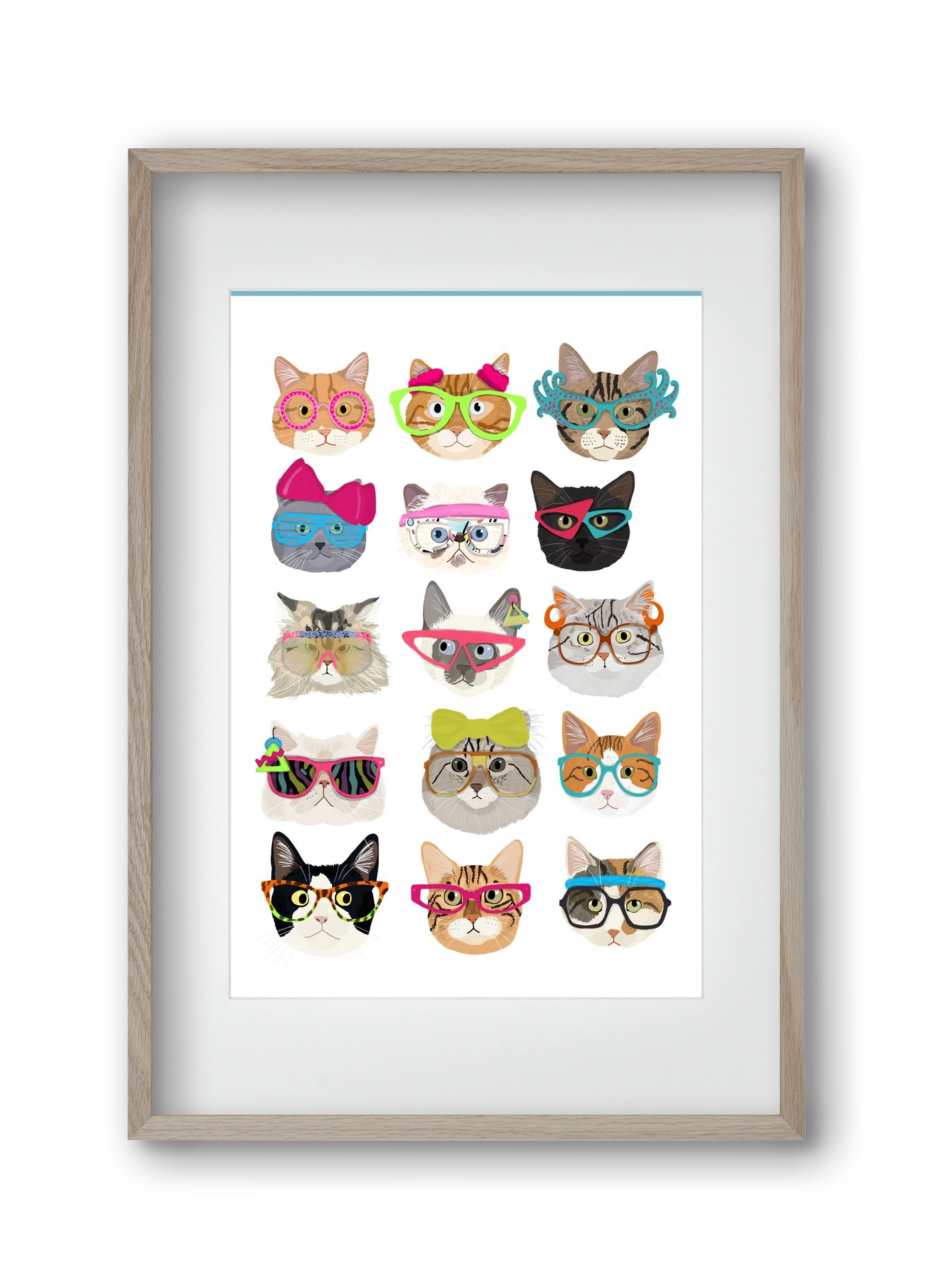Cats in glasses 1980's , 30x45 cm (20x30 cm), Tölgy keret, paszpartuval