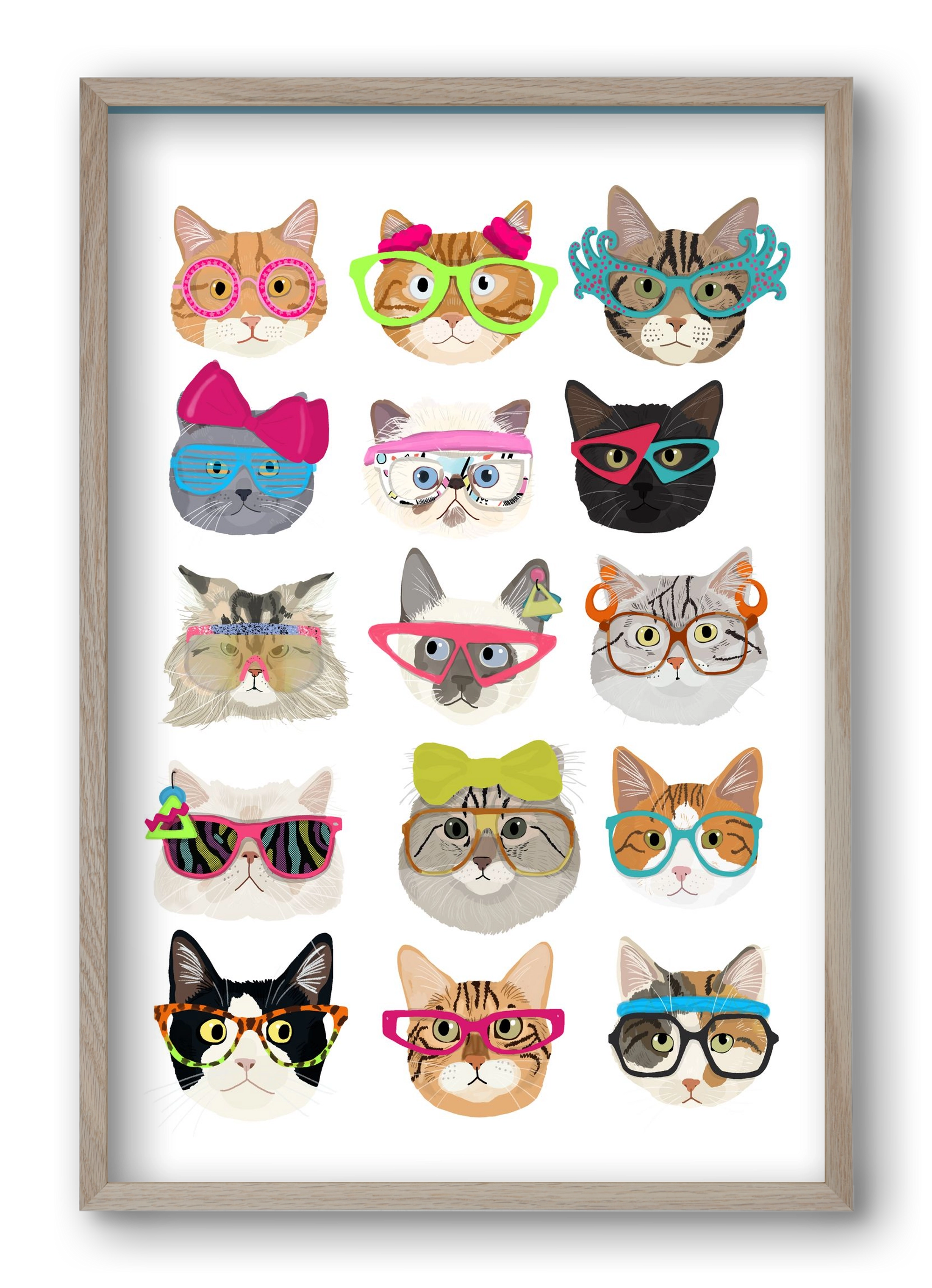 Cats in glasses 1980's , 40x60 cm (40x60 cm), Tölgy keret