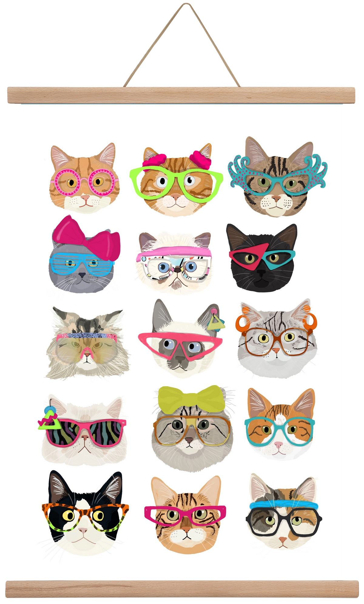 Cats in glasses 1980's , 40x60 cm (40x60 cm), Tölgy akasztó