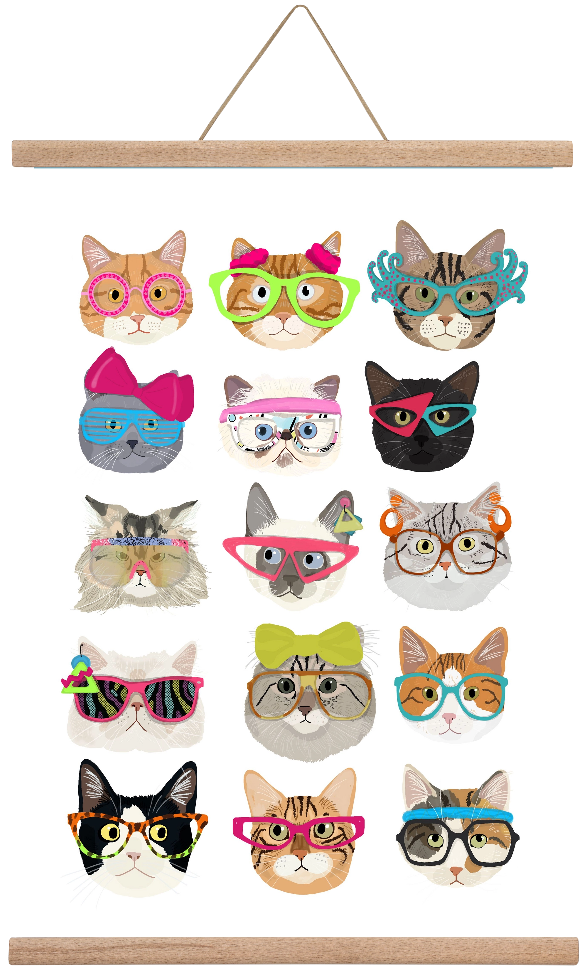 Cats in glasses 1980's , 40x60 cm (40x60 cm), Tölgy akasztó
