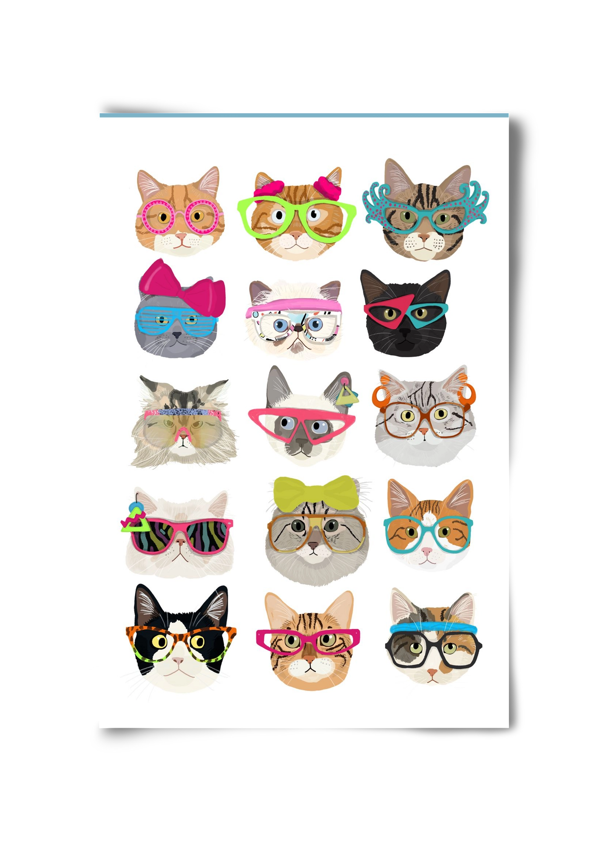 Cats in glasses 1980's , 30x45 cm, Keret nélkül