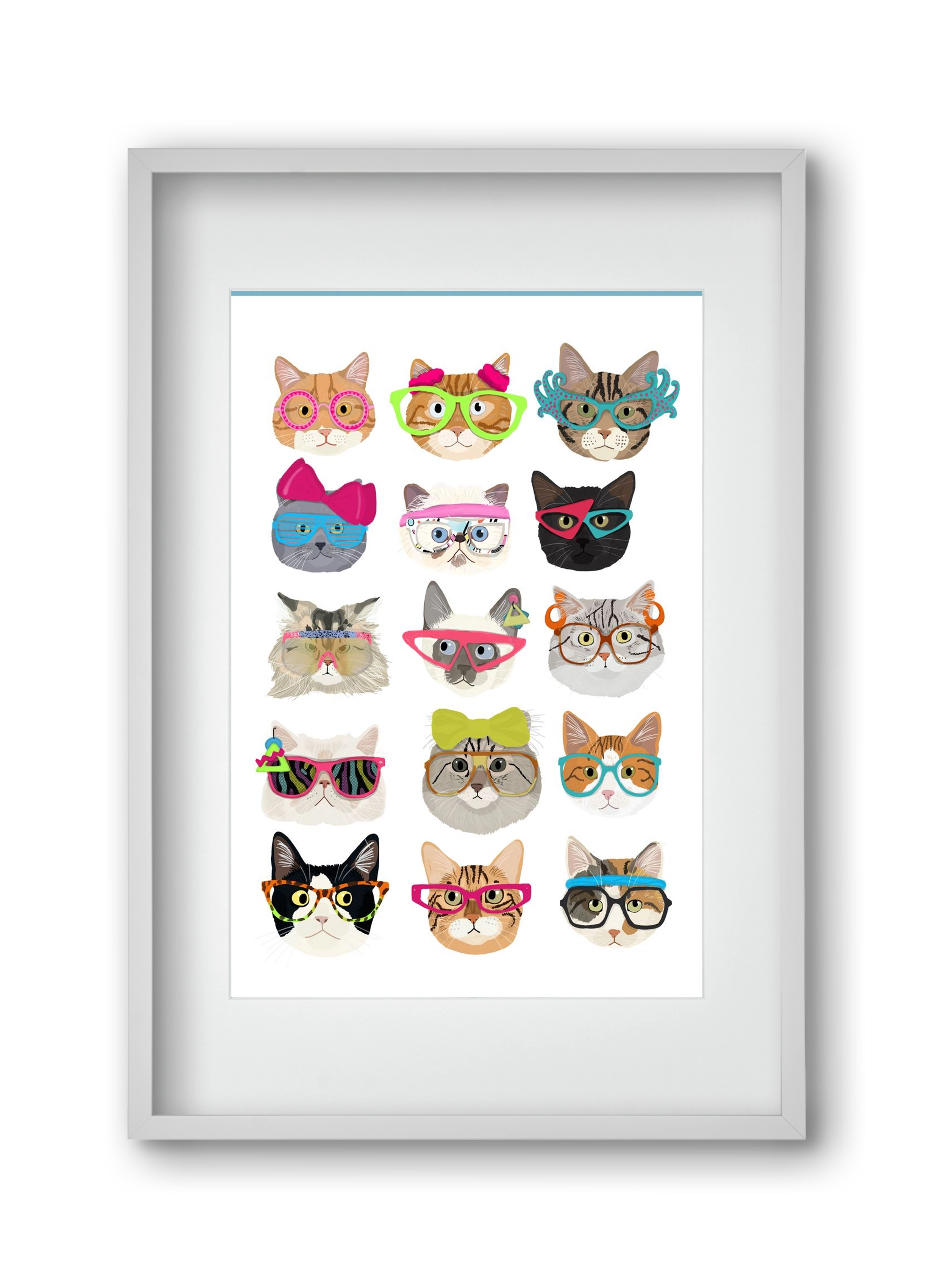Cats in glasses 1980's , 30x45 cm (20x30 cm), Fehér keret, paszpartuval